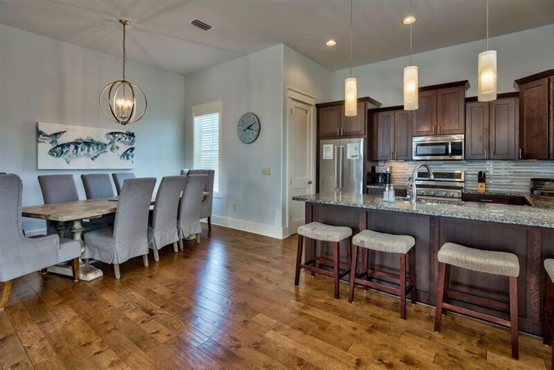 2nd Floor Kitchen and Dining Area and Breakfast Bar. Seats 14