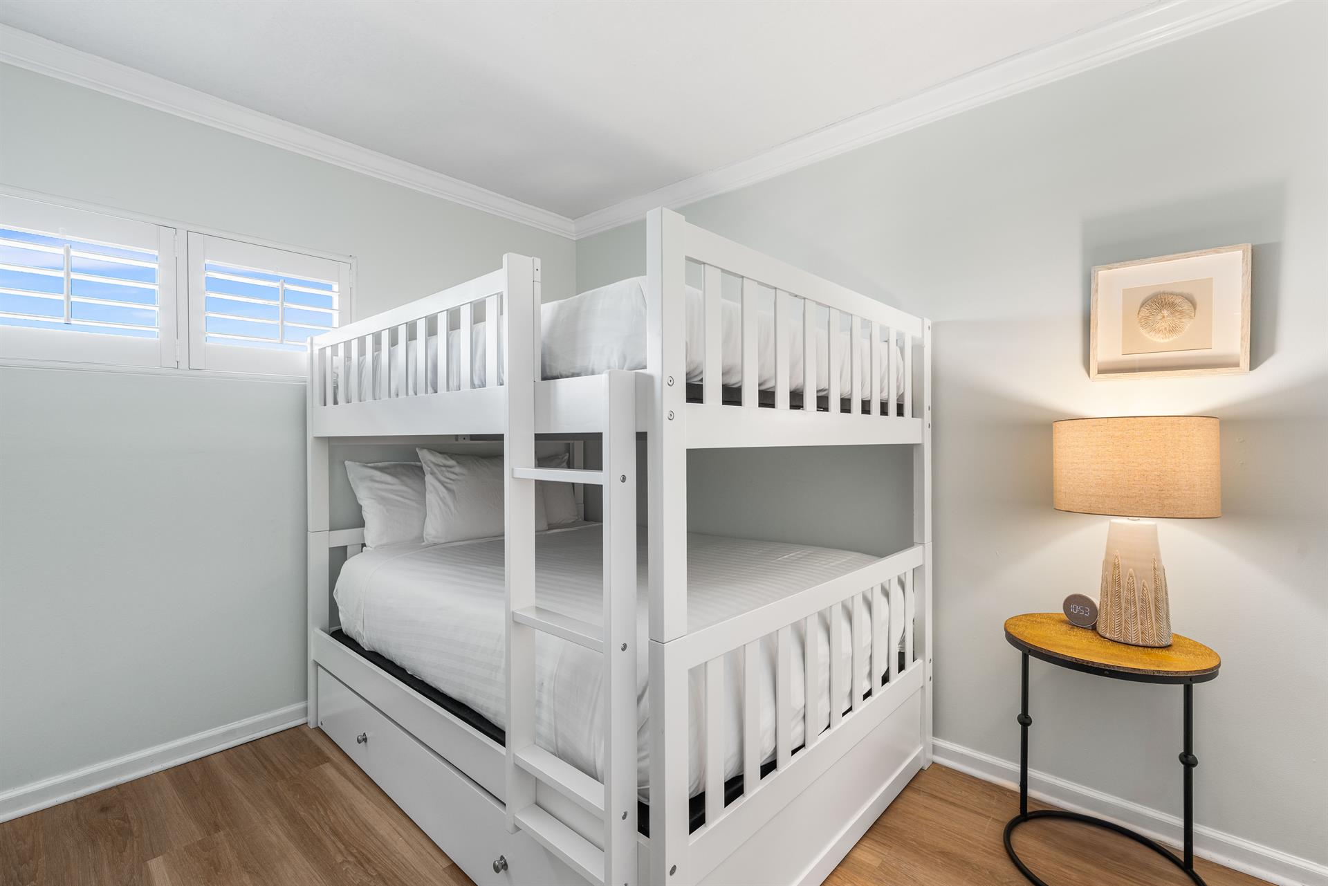 Guest Bedroom with Full bed over Full Bed bunks