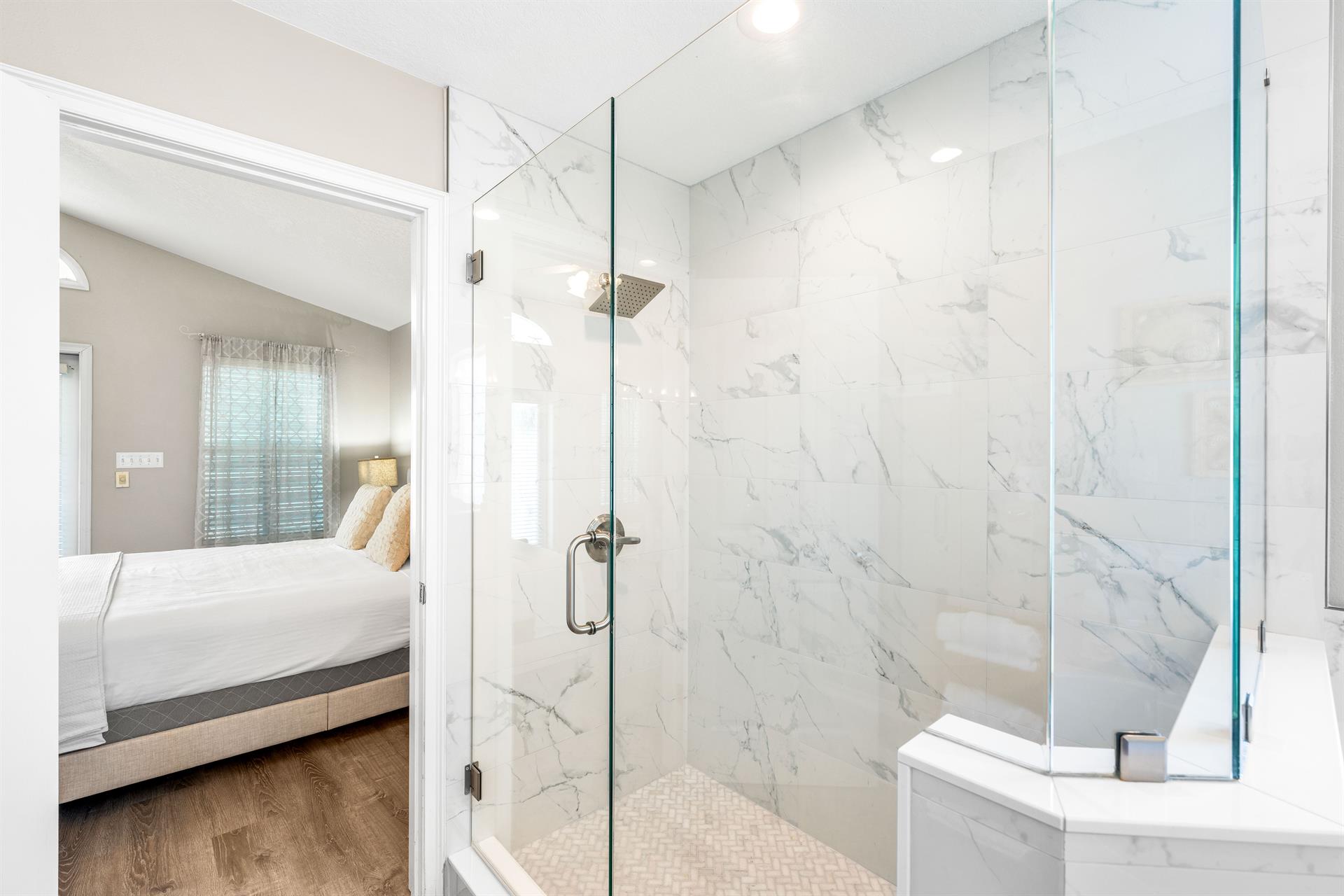 Ensuite bathroom with walkin shower for the guest king bedroom on 2nd floor