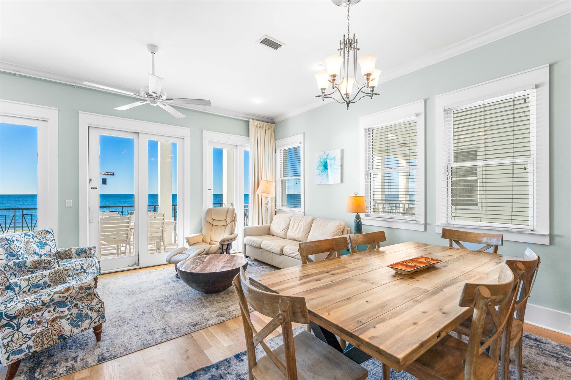 Coastal Decor in this Main Living Floor with Inside and Outside Dining Gulf Front