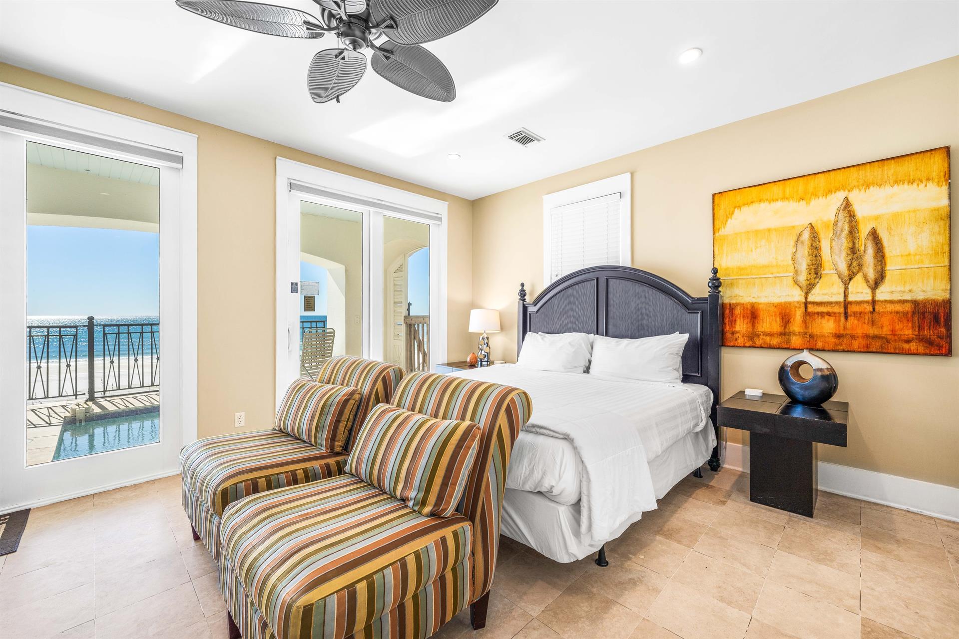 1st Floor King Bedroom, Balcony and Pool Access, Elevator and Full Bathroom