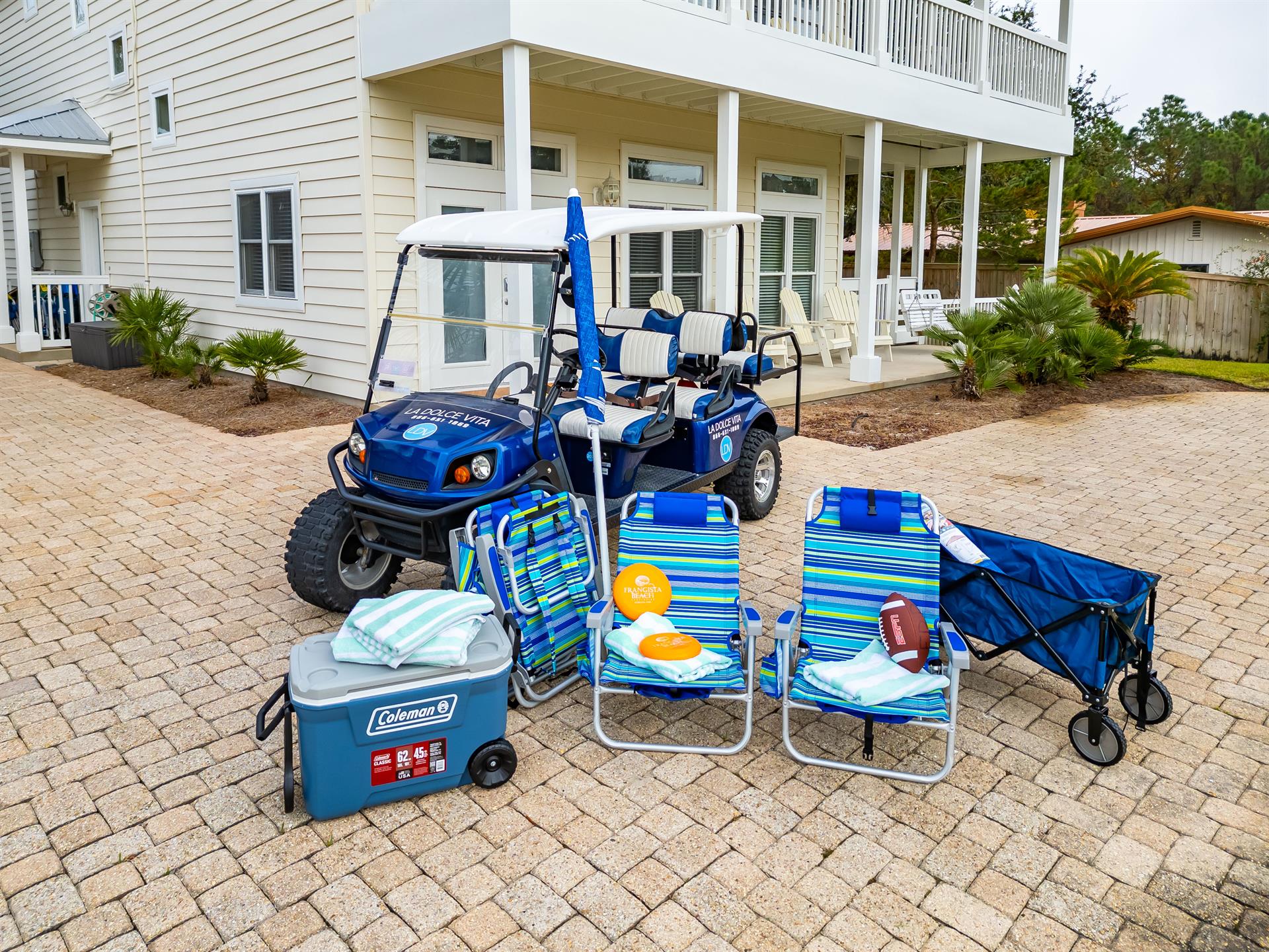 Six Seat Golf Cart and Tons of Beach Gear