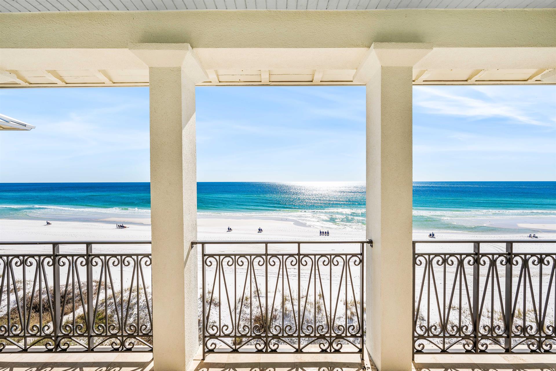 Breathtaking views of Frangista Beach from all 3 covered balconies at Frangista Finale