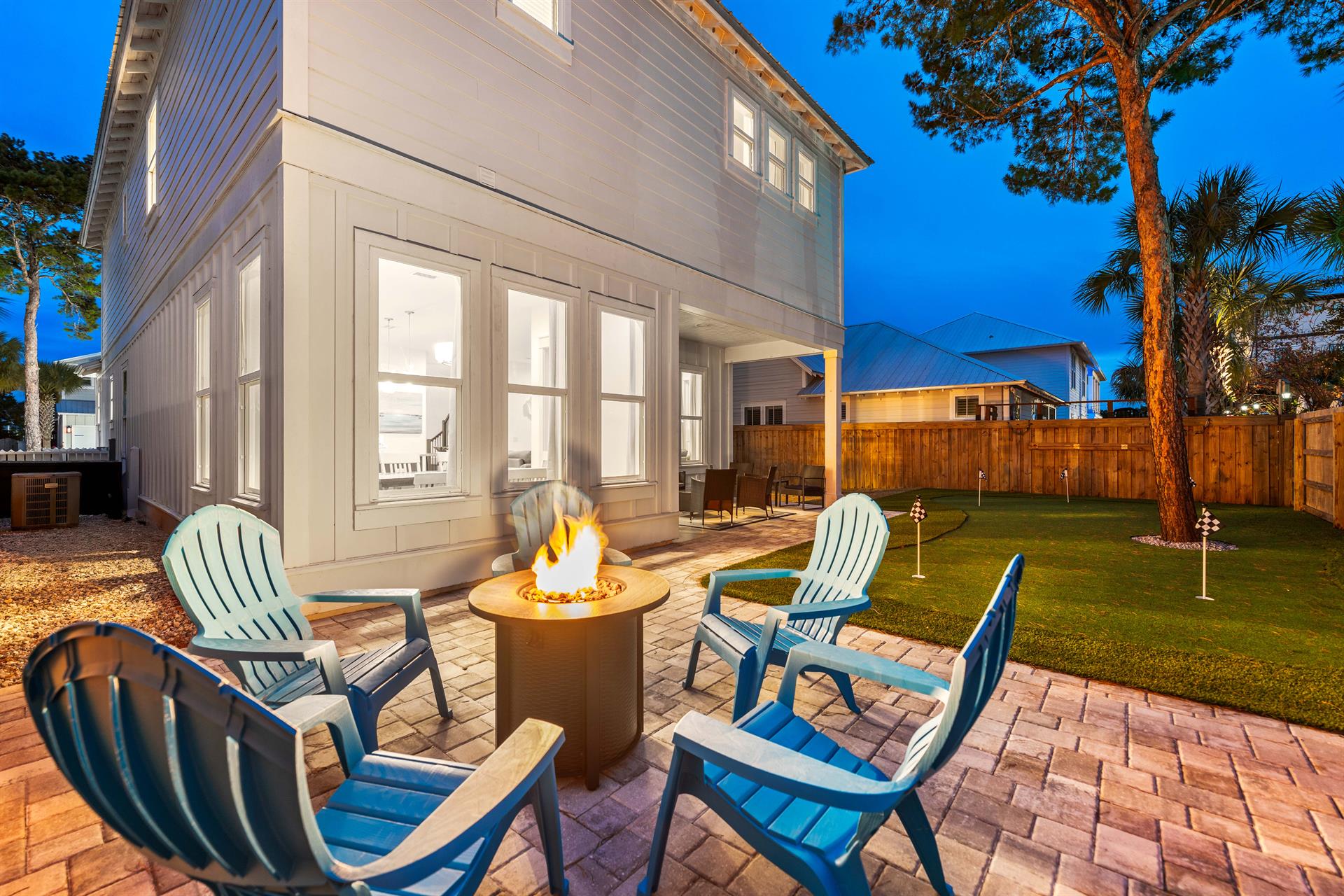 Evenings are perfect for gathering around the fire pit, grilling dinner, or practice your putting after a day at the beach.