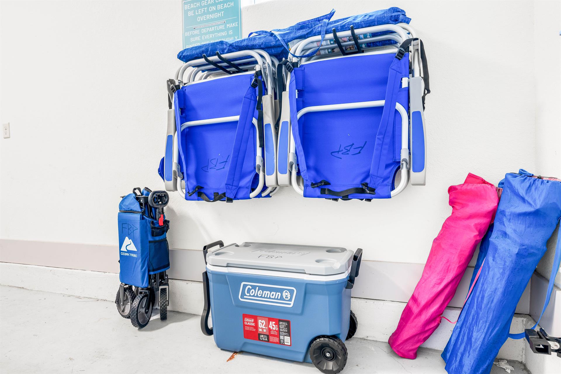 Who is Ready for the Beach  Beach Wagon, 62 Quart Beach Cooler,6 Additional Back Pack beach Chairs and 3 Umbrellas for your use YEARROUND