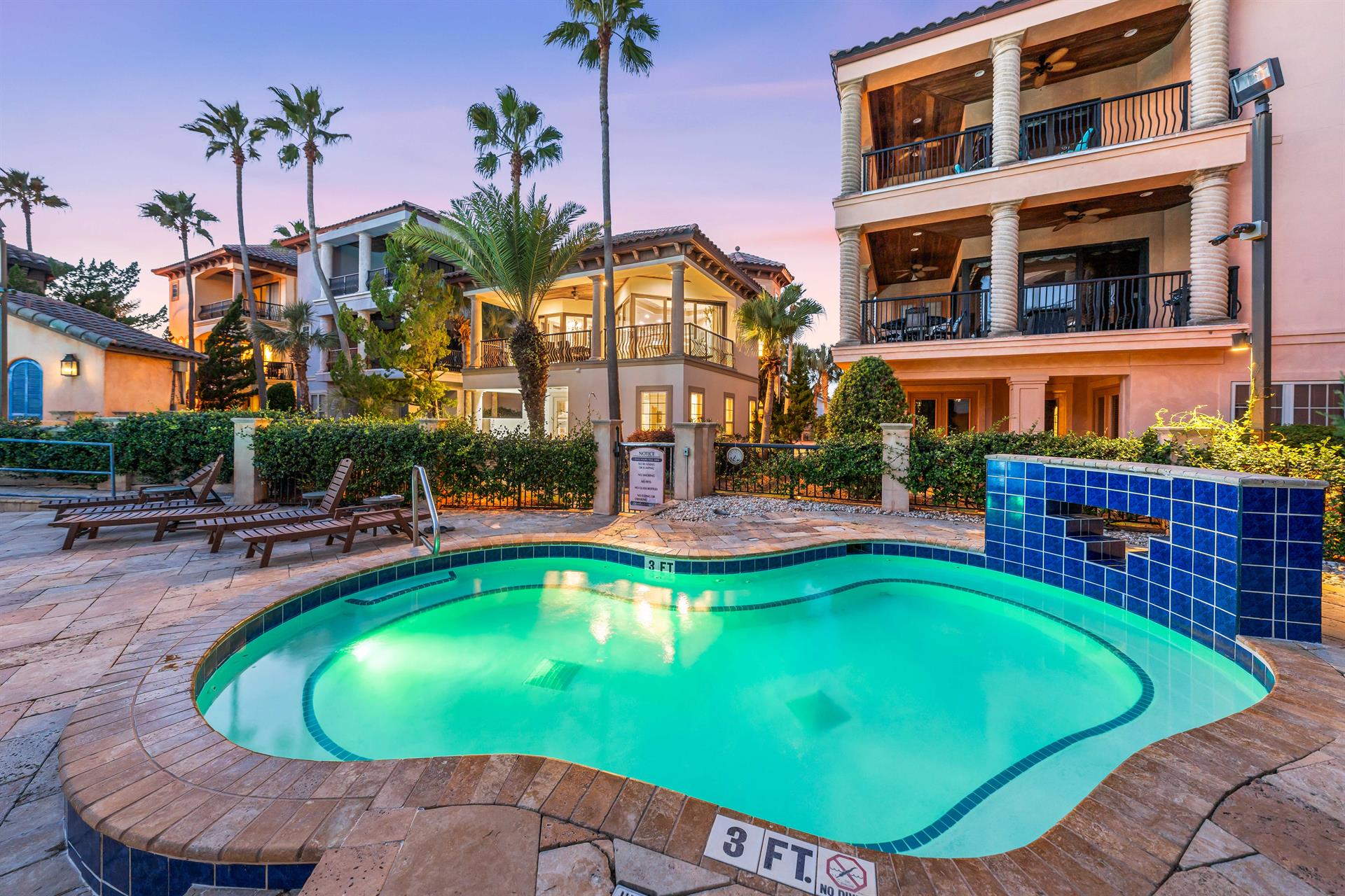Soothing jetted spa at the St. Tropez pool.  Heated yearround.