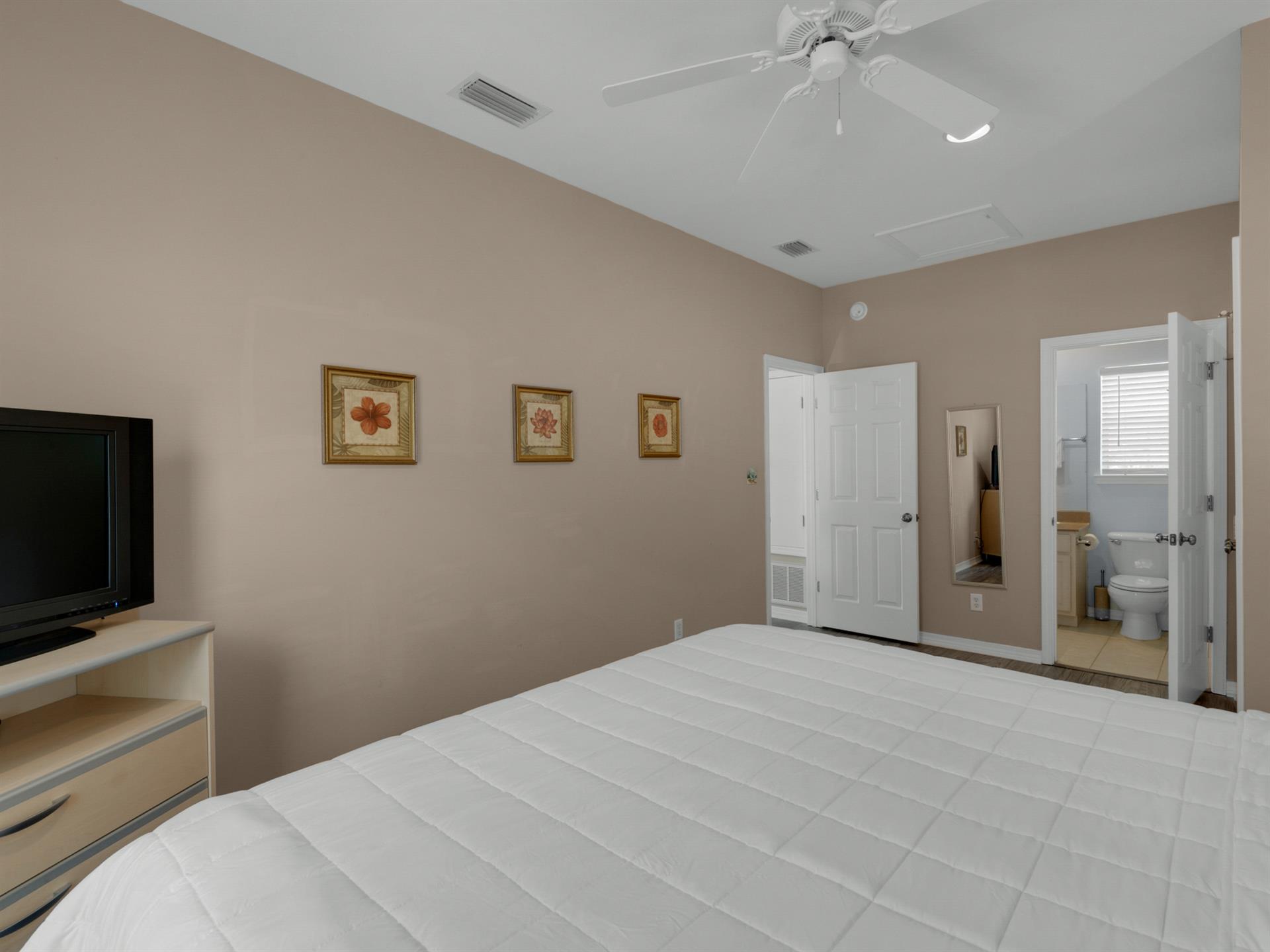 Carriage house bedroom with access to bathroom