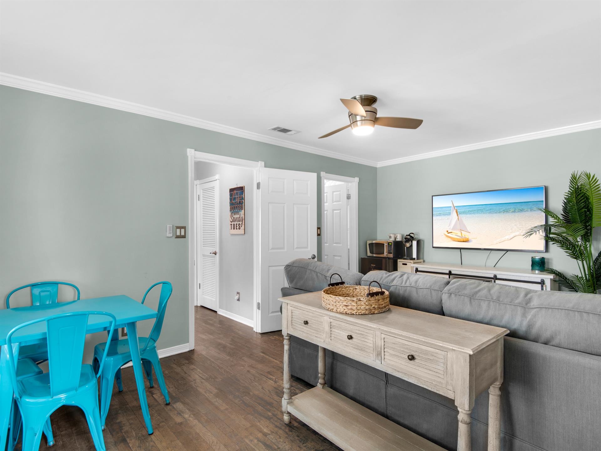 2nd Floor TV Sitting Area with Keurig, Mini Fridge and Full Bath