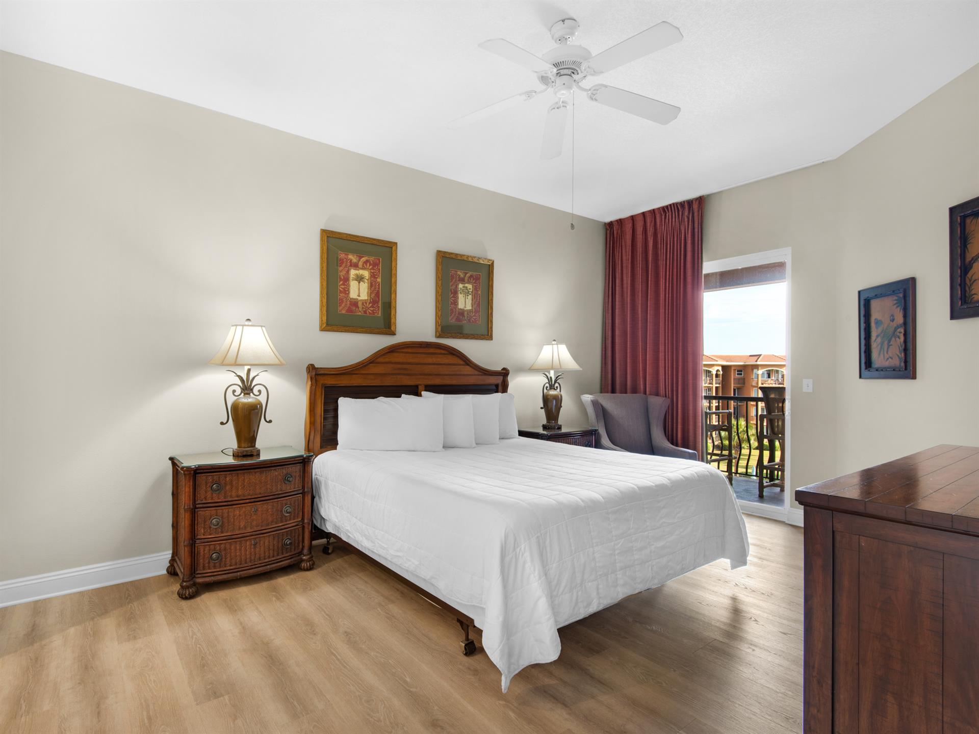 Primary Bedroom with King Bed and Balcony