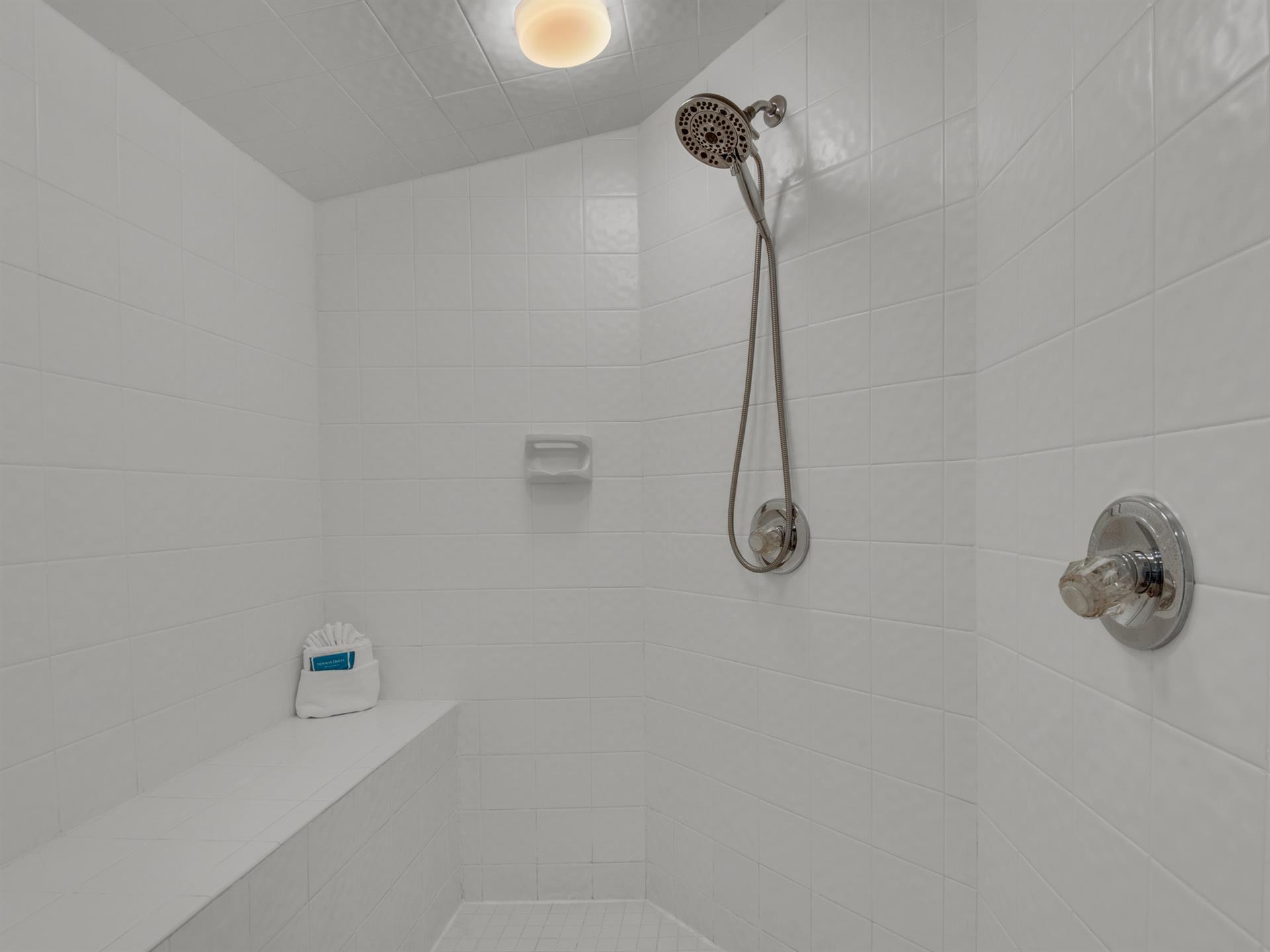 Large Walkin Shower in Primary Bedroom