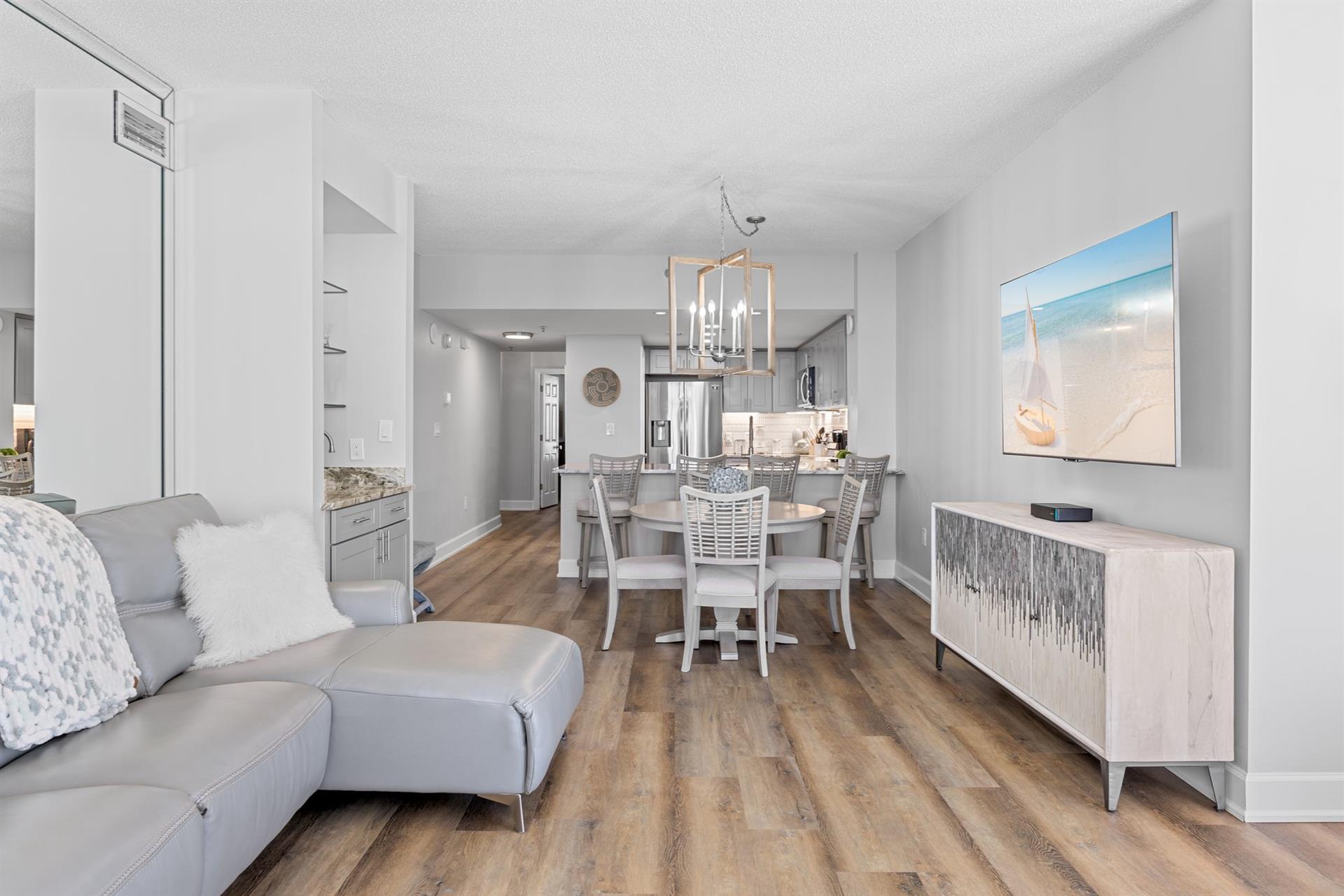 Living Area into Dining and Kitchen