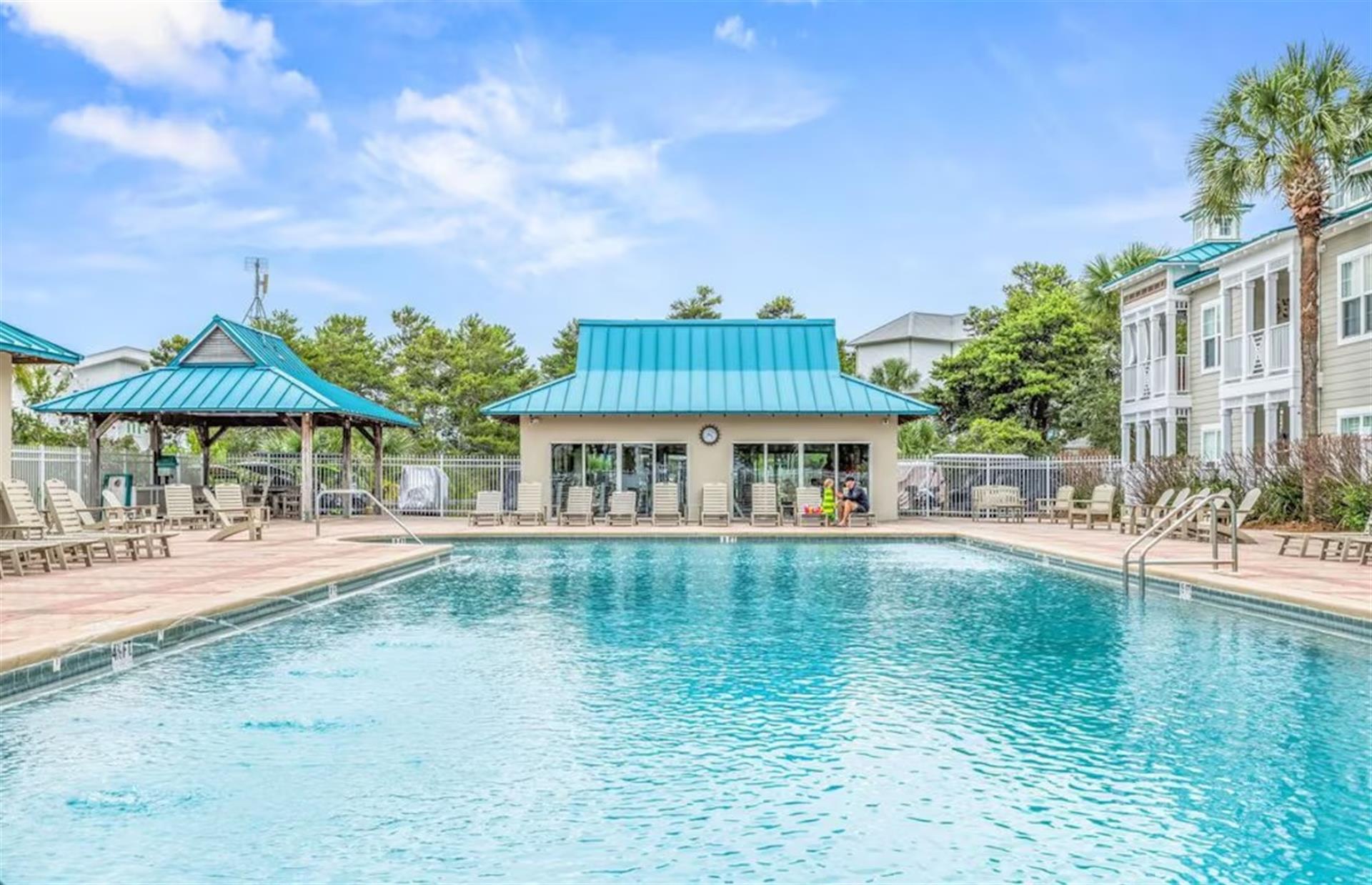 Complex pool facing fitness room