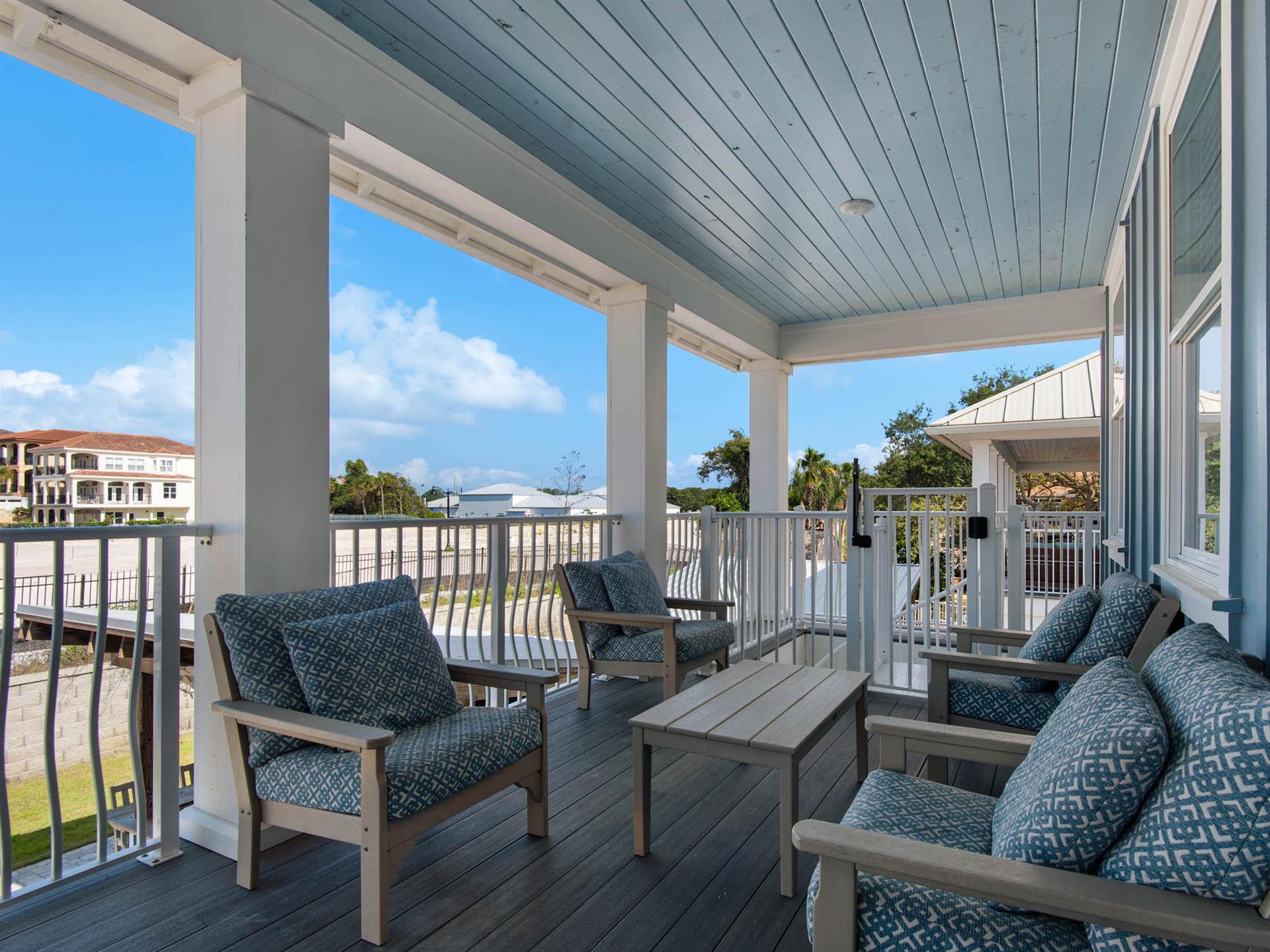 Balcony overlooking pool area
