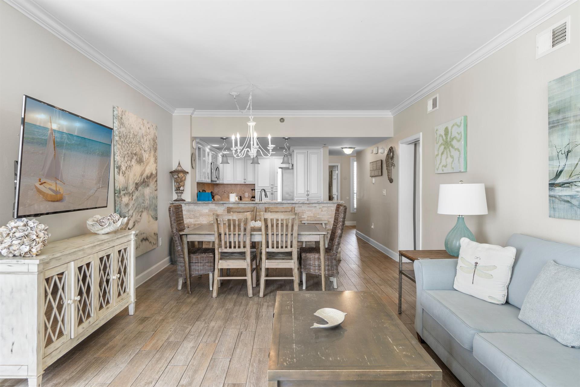 View of Dining and Kitchen from Living Area