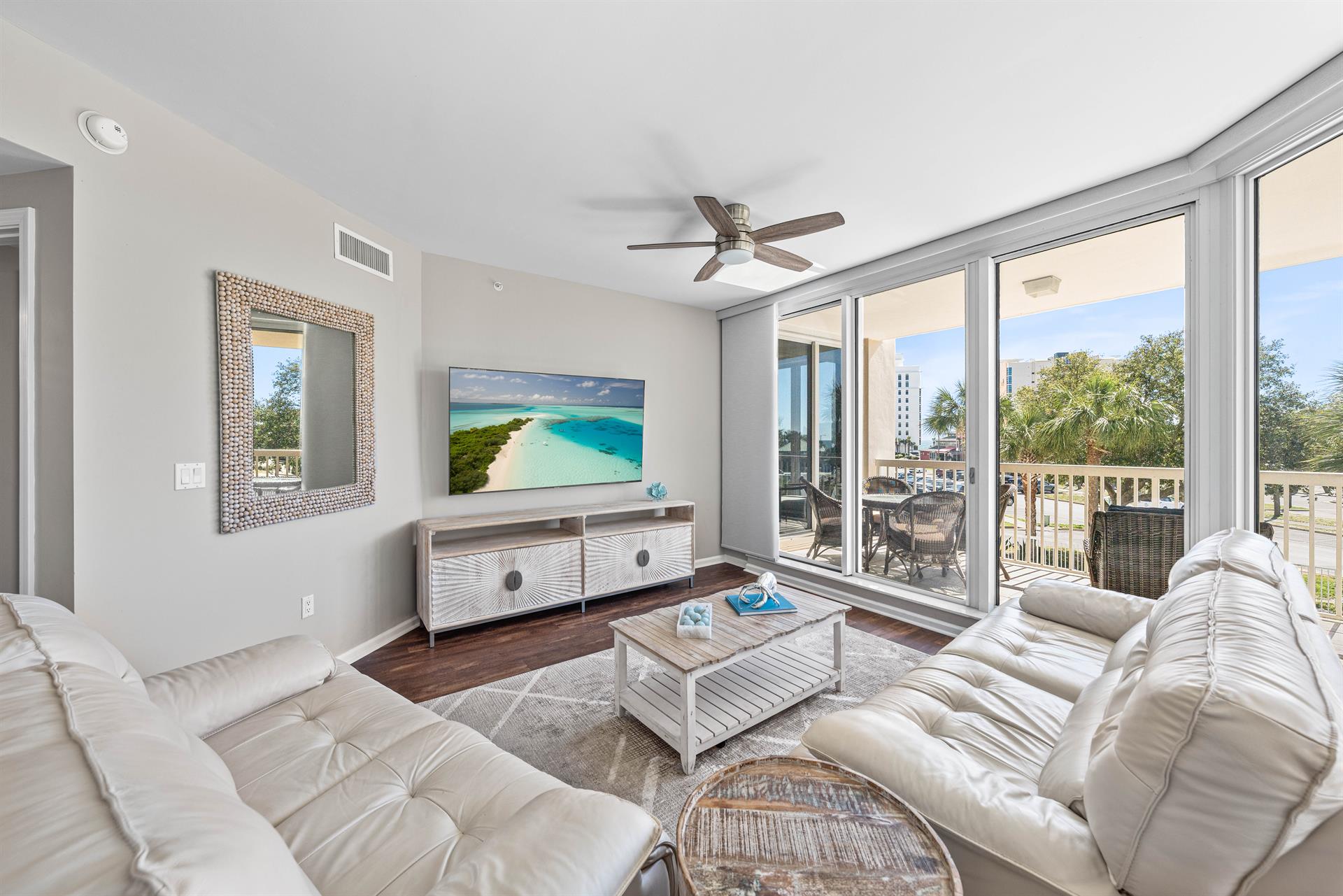 Large Open Living Room with Reclining Leather Chairs