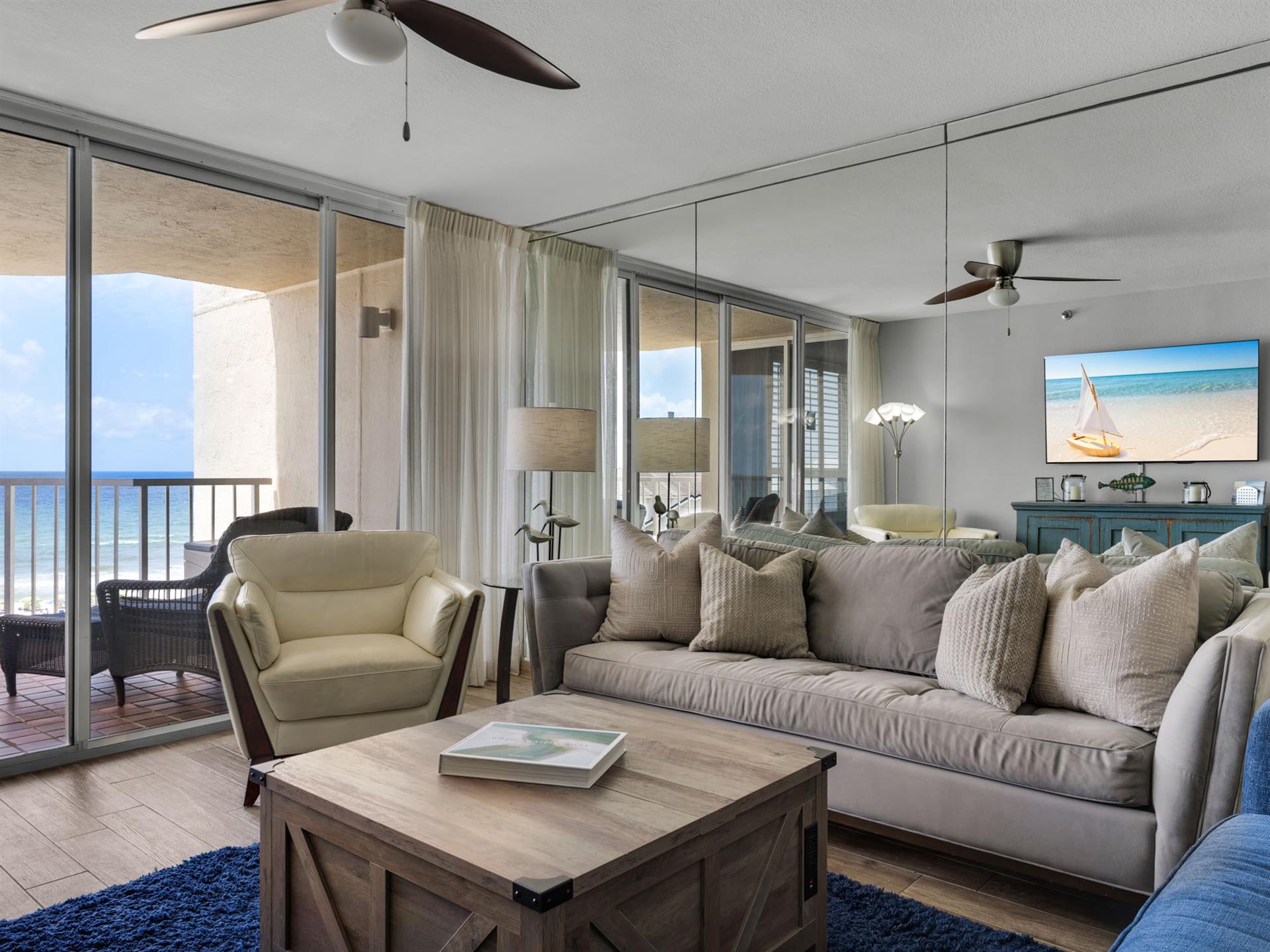 The Mirrored Wall Expands the Gulf Views in the Condo