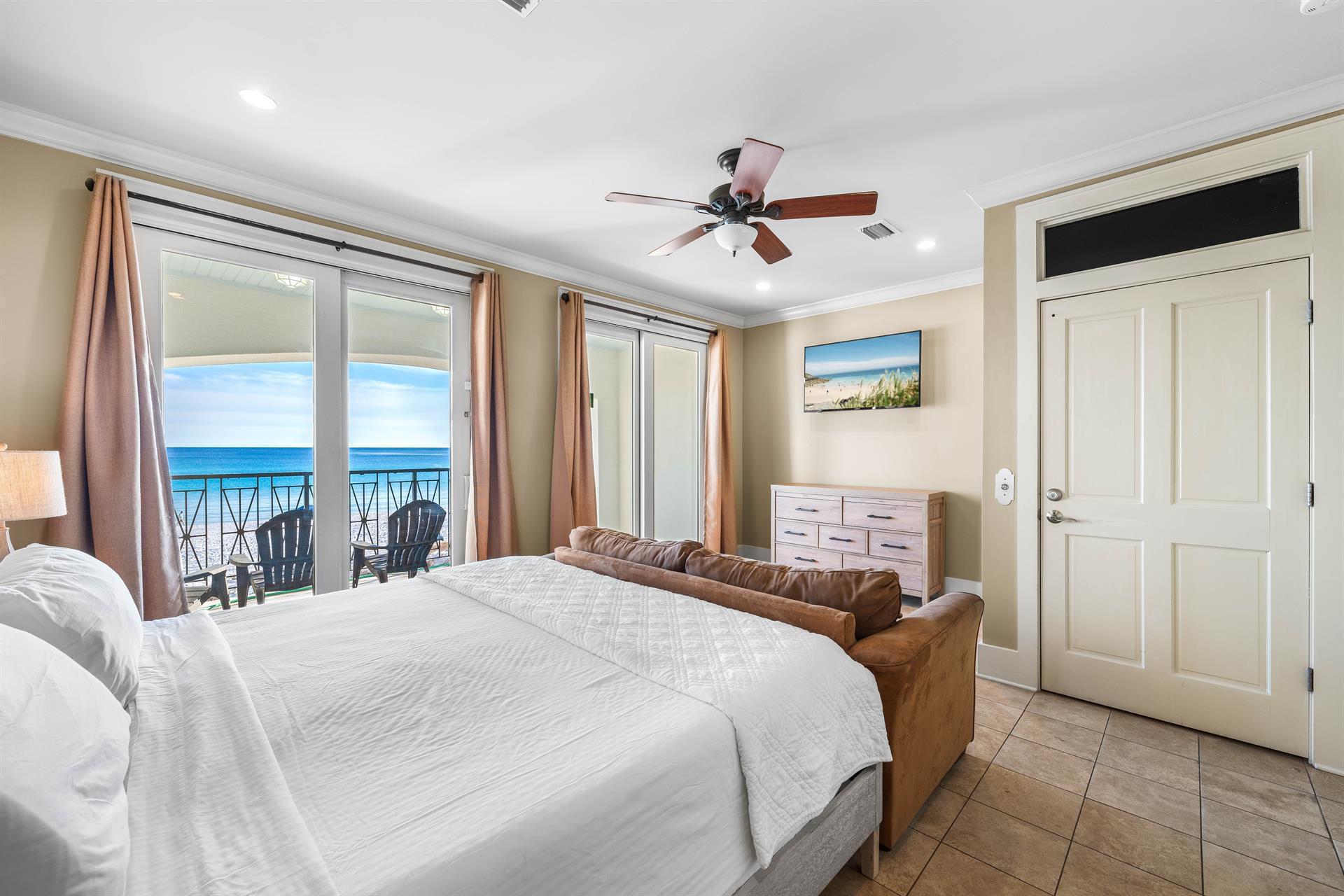 1st Floor King Bedroom with 50 Smart TV, Elevator Access, Beachfront Balcony with Splash Pool  Bathroom