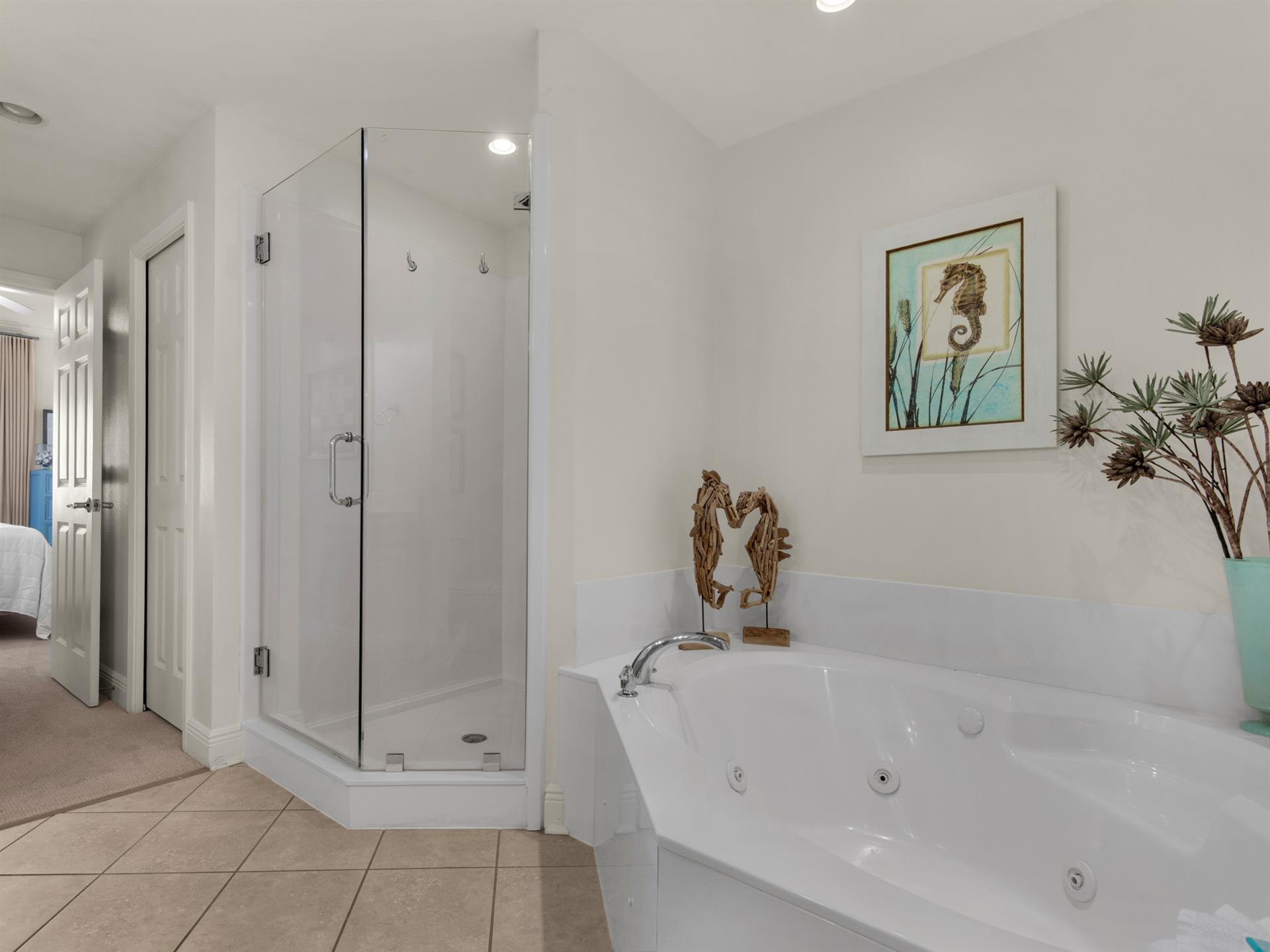 Primary bath with garden tub and walk in shower