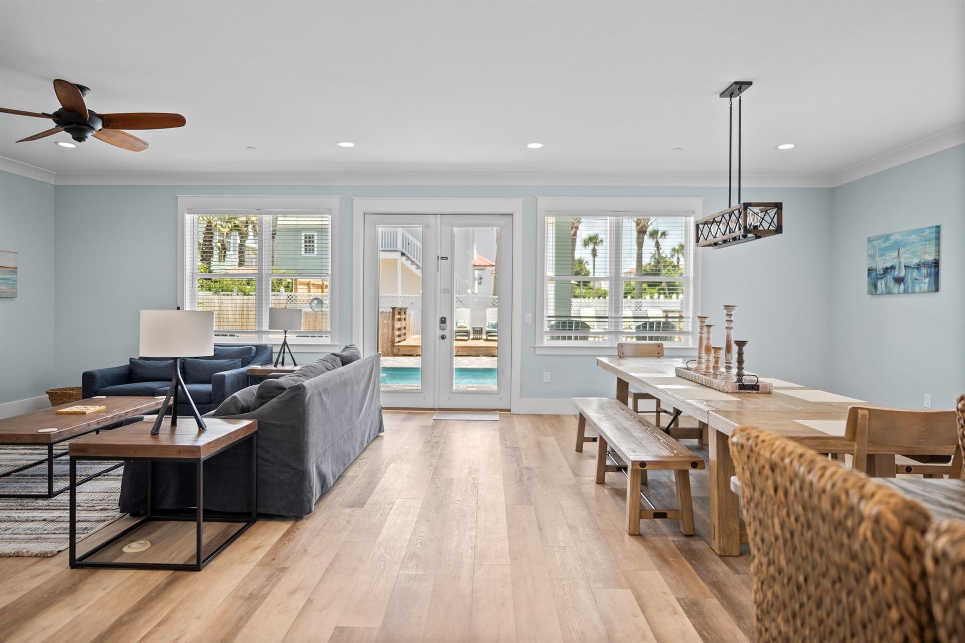 Kitchen, Dining and Living Areas Open to Back Yard Oasis