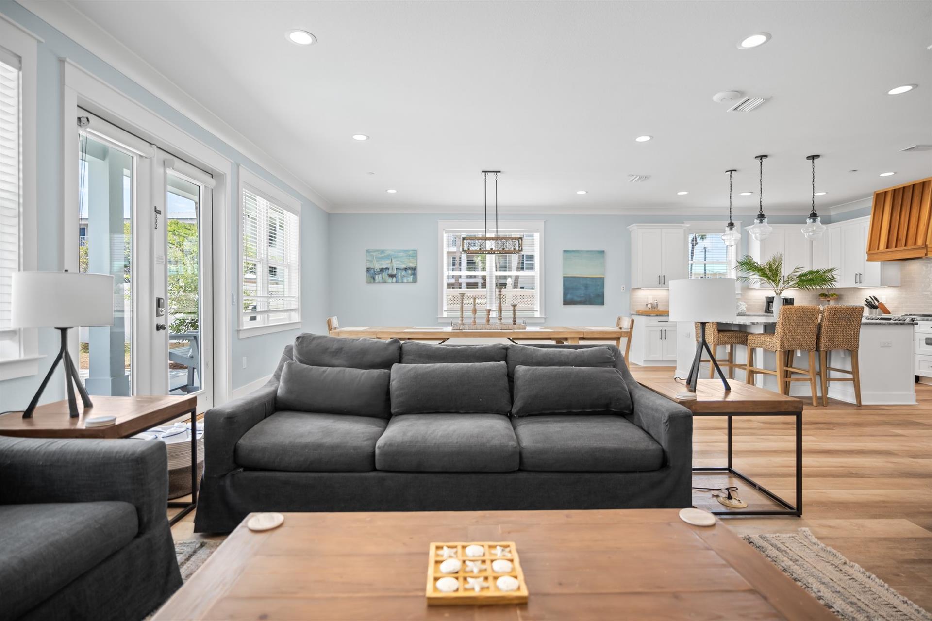 Living Room open to Dining and Kitchen