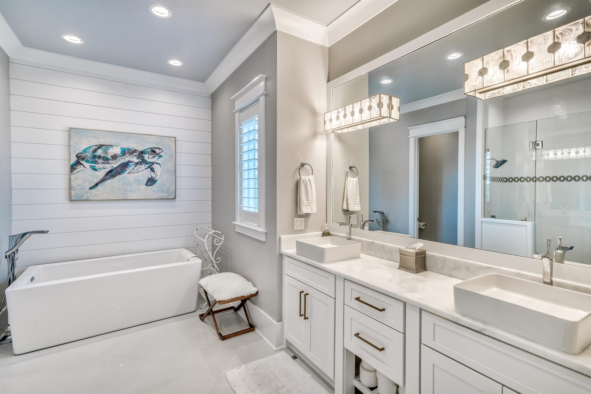 Third floor Master suite bathroom number one soaking tub and shower.