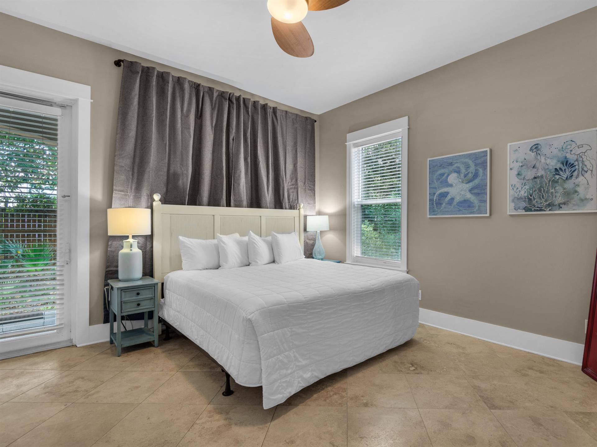 1st Floor Bedroom 1 with King Bed  access to back porch is through this room