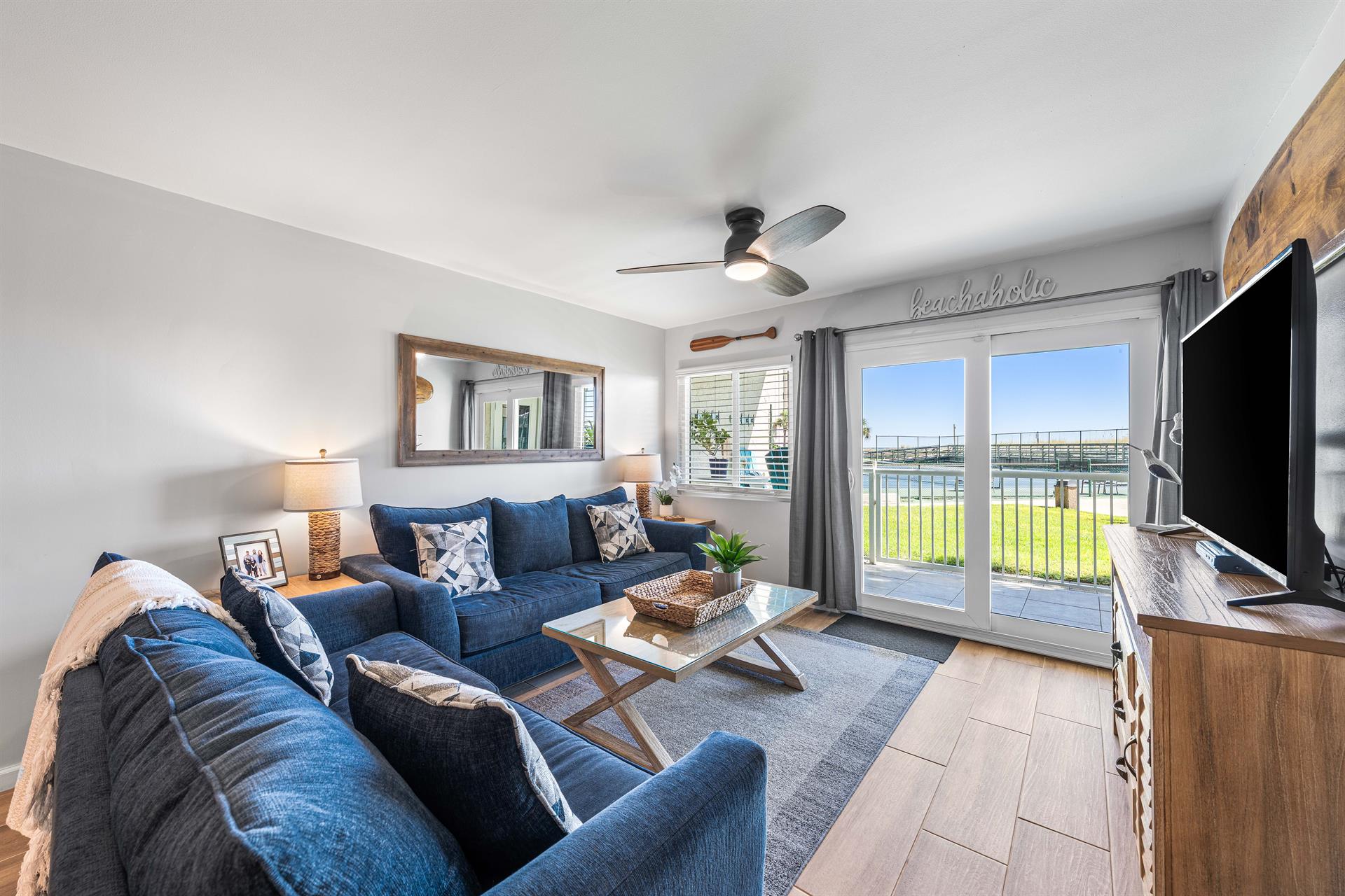 Relax on the sleeper sofa and love seat after a day at the beach