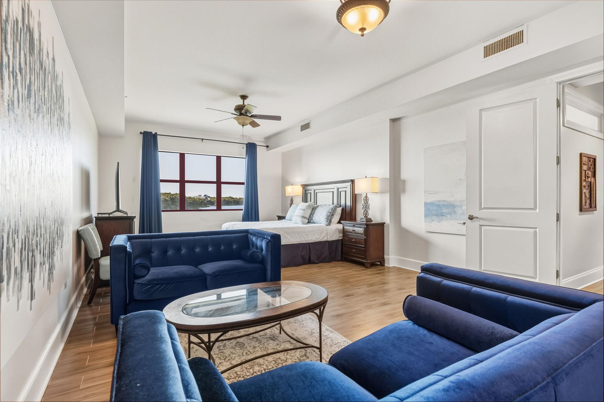 Bedroom 1 with Hall to Balcony and 2 Twin Beds