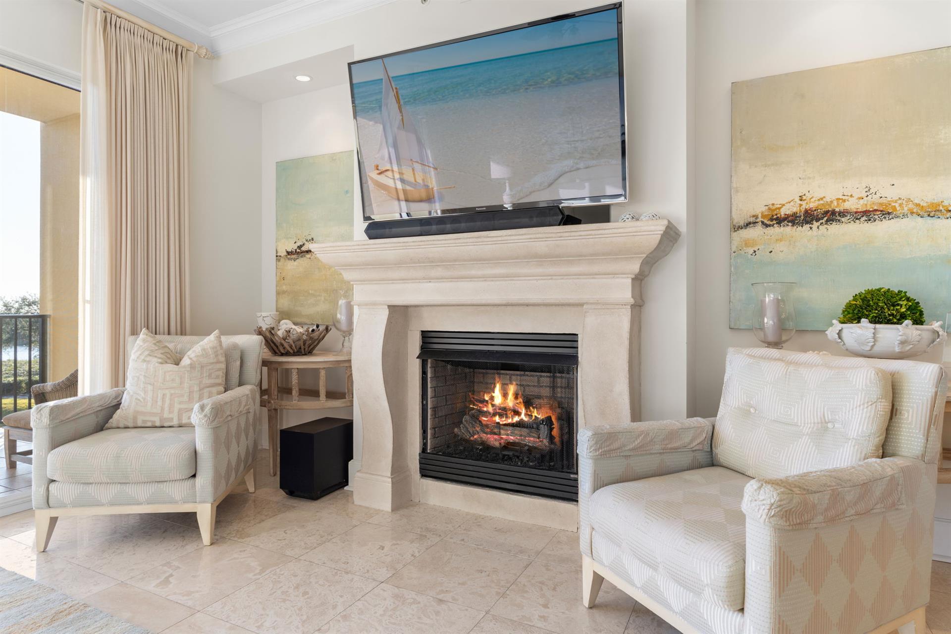 Living Area Fireplace and TV