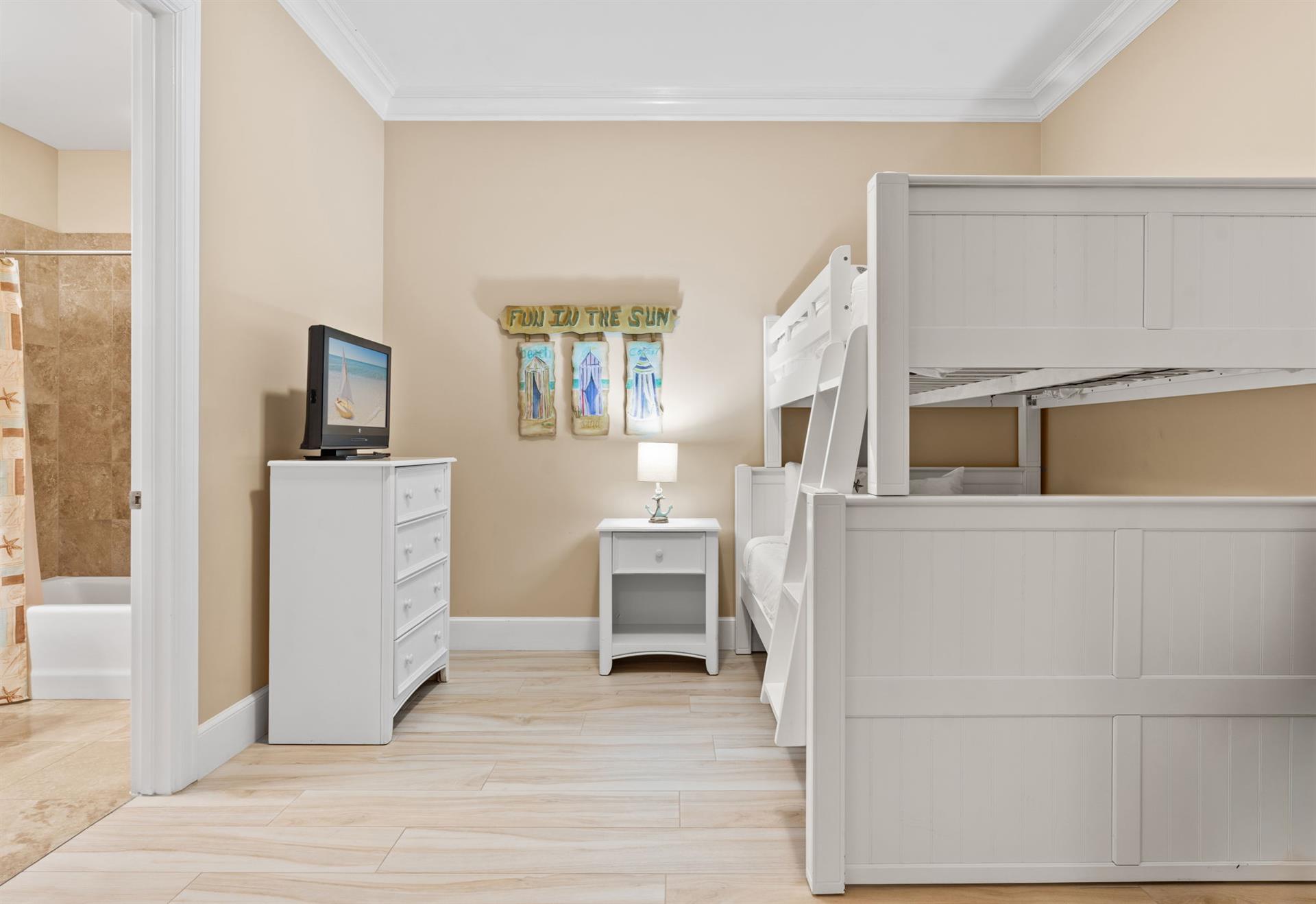 Bedroom 3 with Double over Queen Bunk and Flat Screen TV