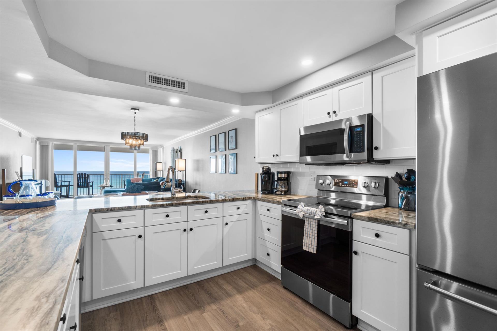 Kitchen with all stainless appliances