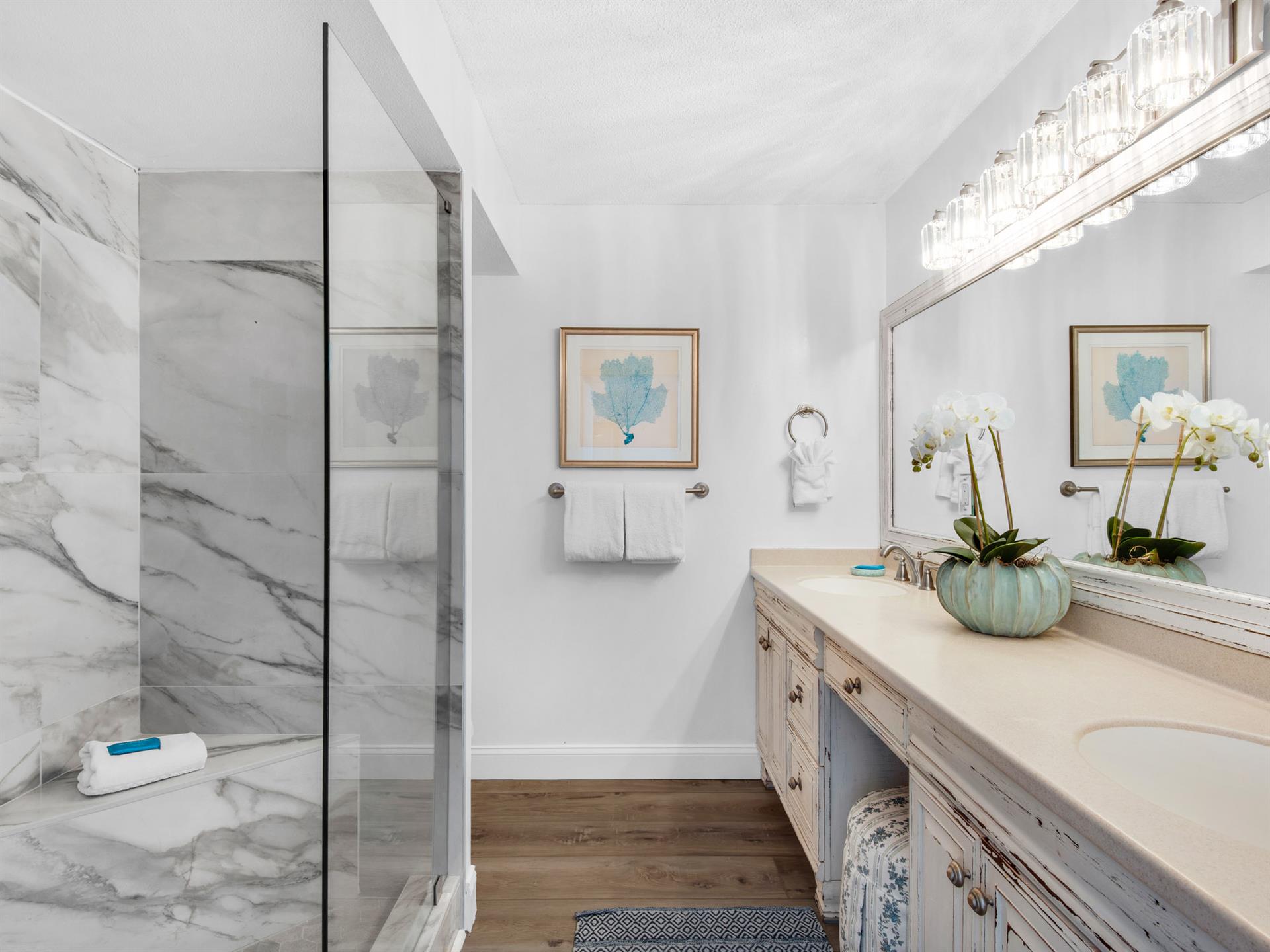 Bathroom 1 with WalkIn Shower and Double Vanities