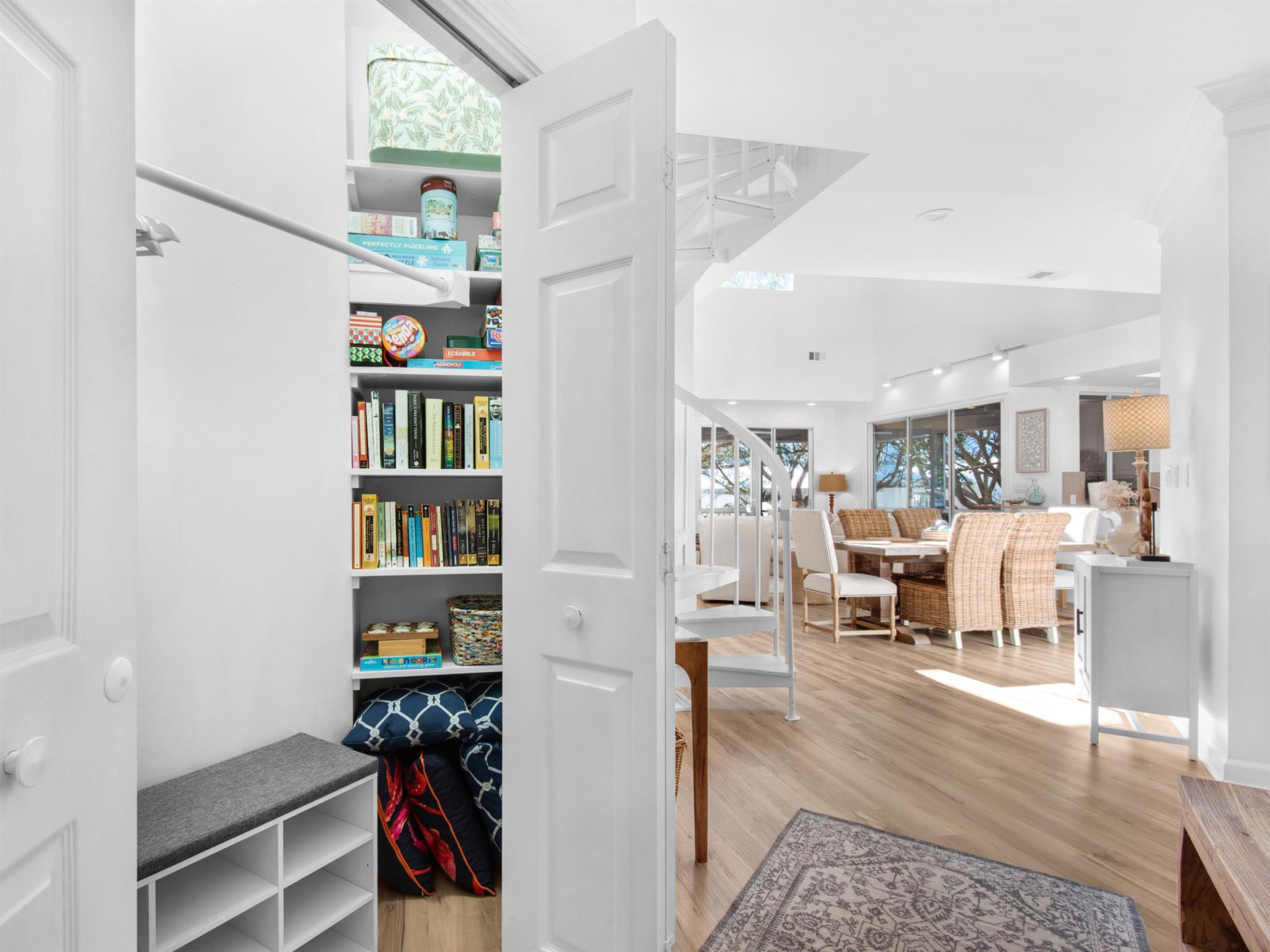 Entry Closet with Shoe Storage and Games and Books to Enjoy