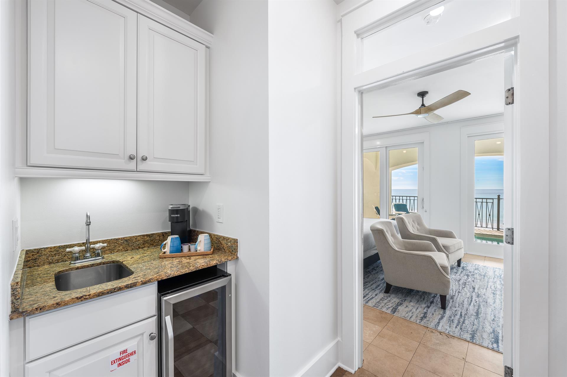 Coffee and Beverage Bar Just Outside of the First Floor King Bedroom.