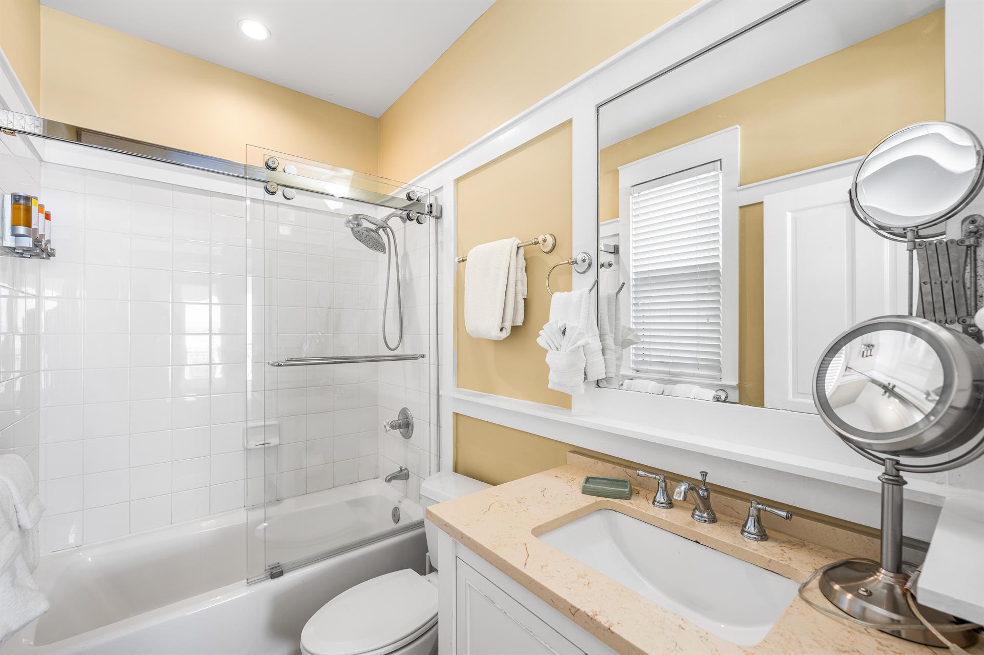 First Floor King Bedroom ensuite Bath Tub and Shower combination.