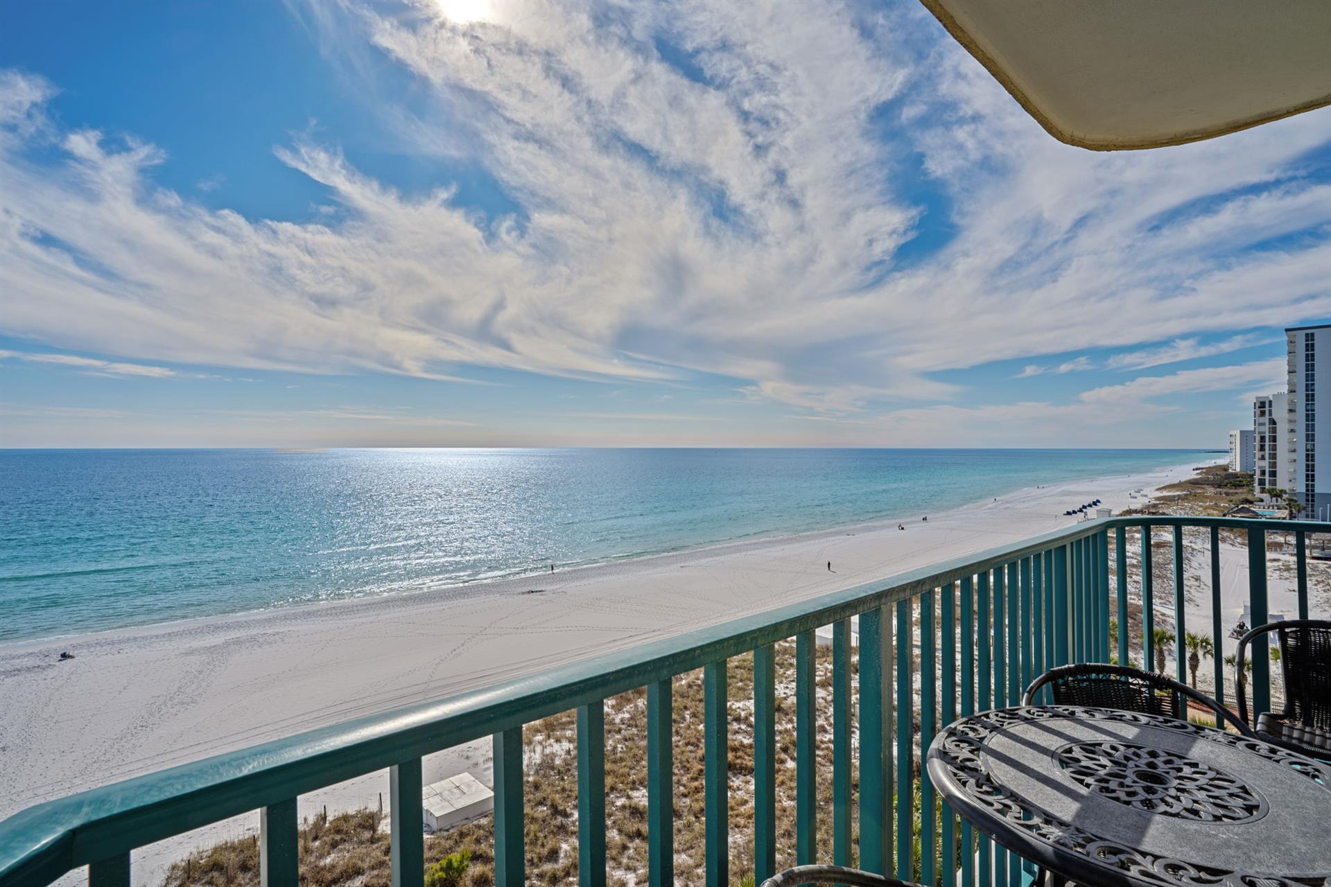 Stunning oceanfront balcony with sweeping beach views.