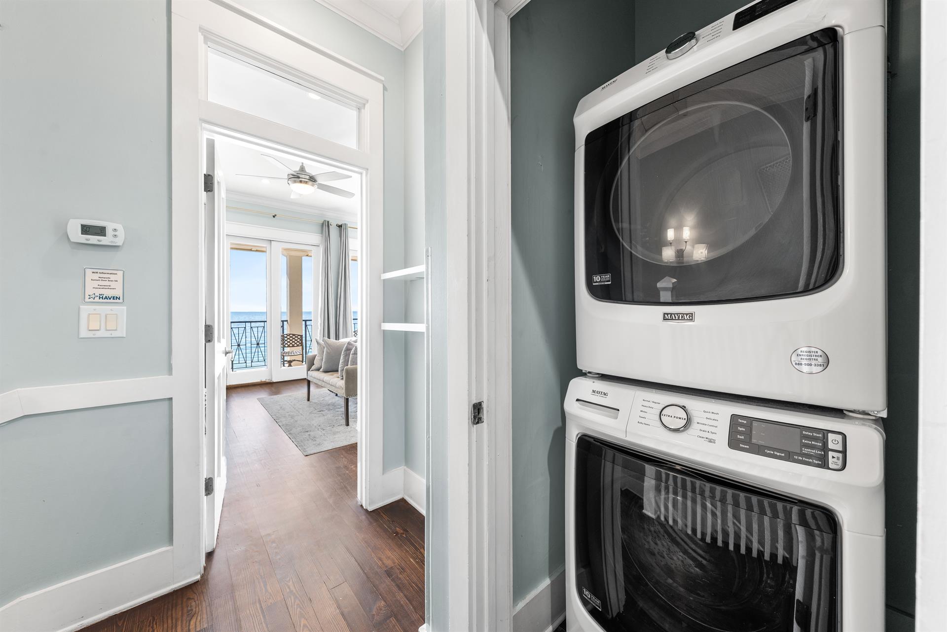 Washer and Dryer are both located in the Third Floor Hallway Closet.