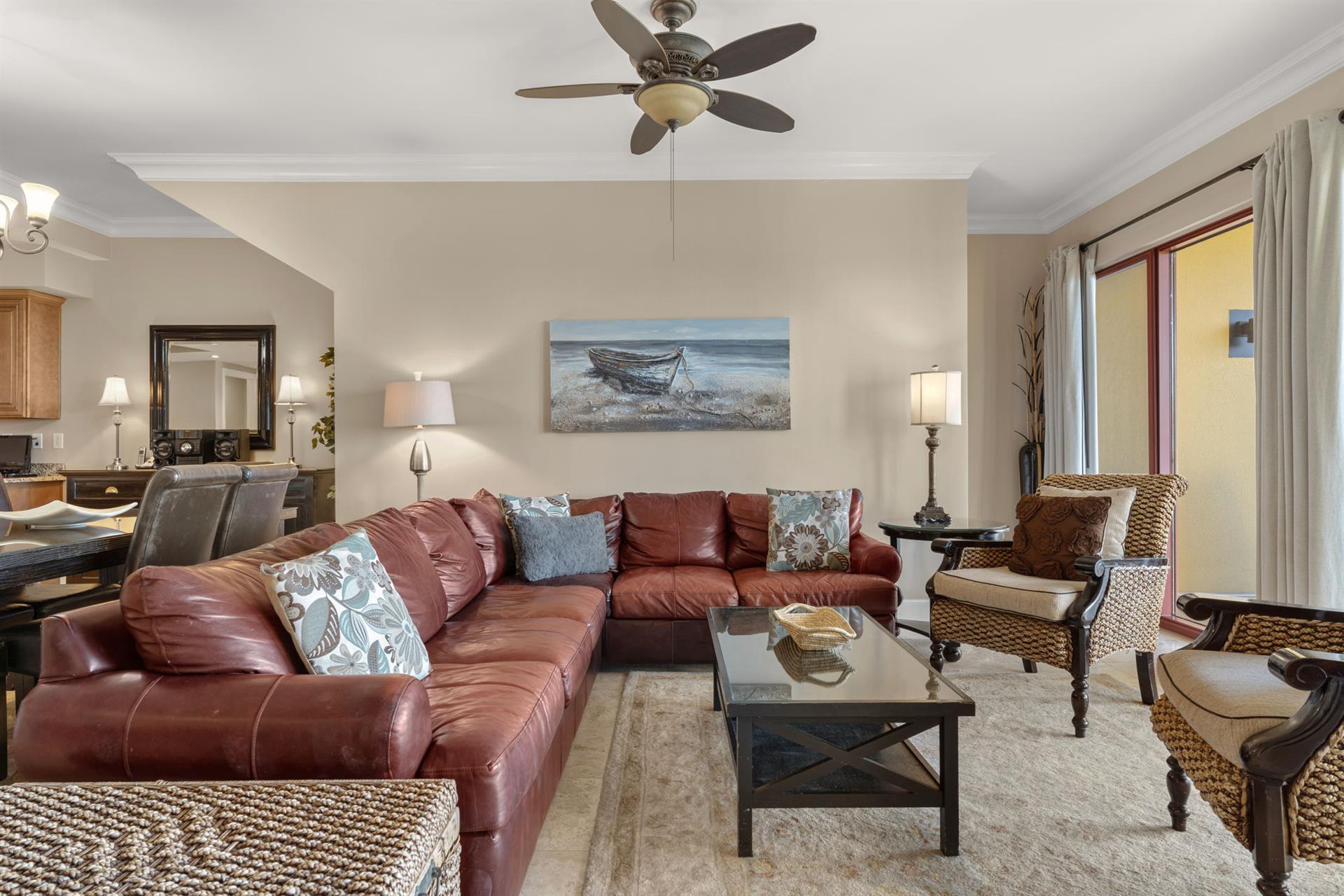 Sink into plush leather seating surrounded by coastal charm and thoughtful touches that make you feel instantly at home.