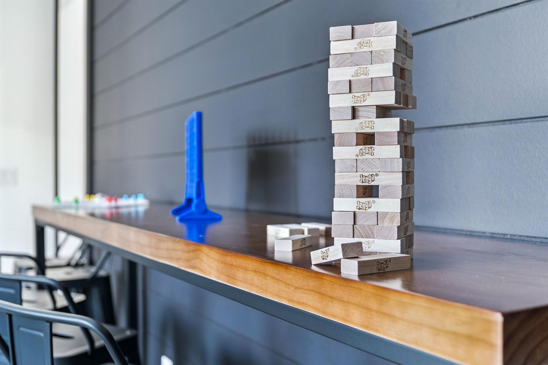 Challenge your group to a game of Jenga in this thoughtfully designed communal space where friendly competition awaits.