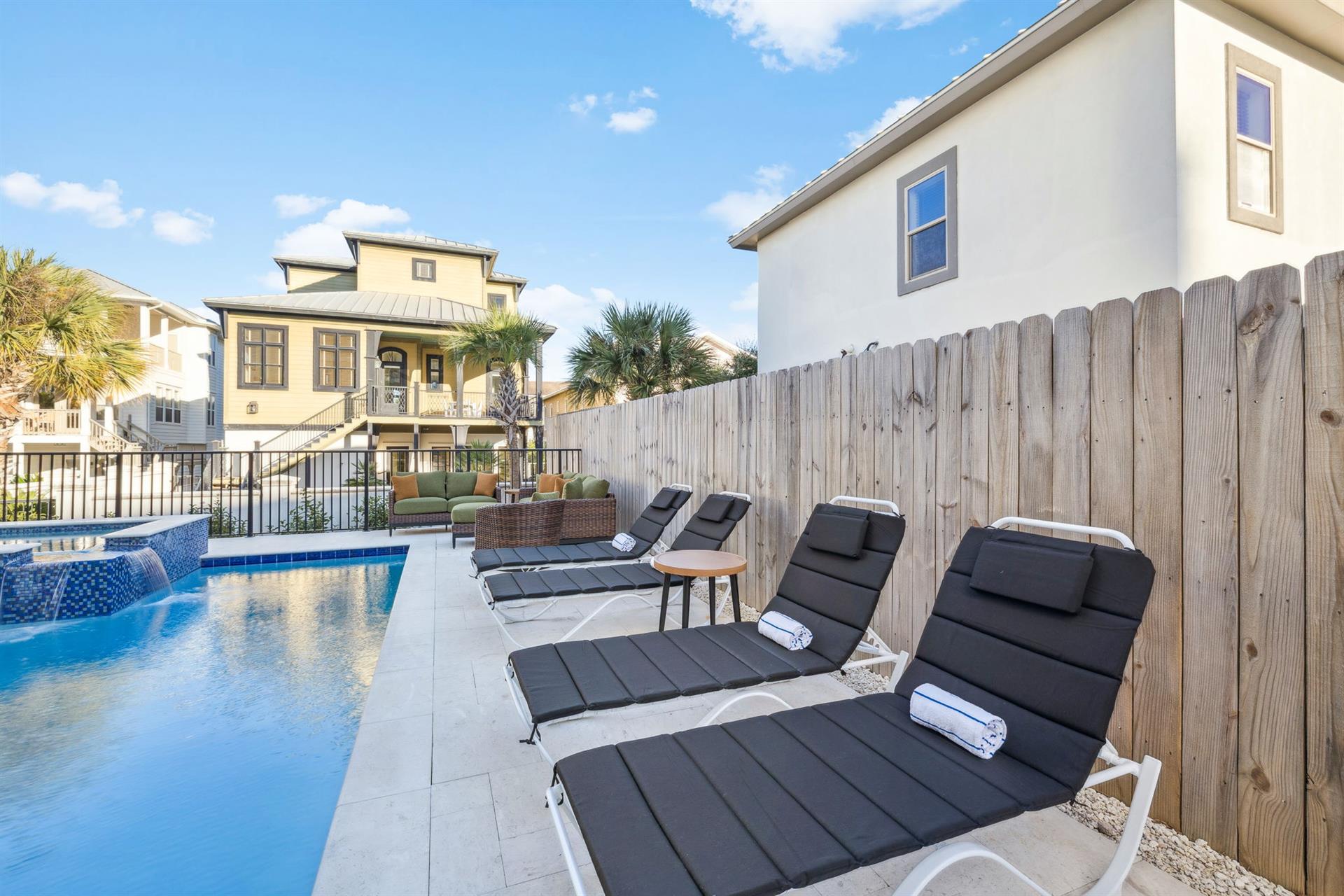 Unwind poolside with plush loungers and soft towels, while your private pool sparkles in the coastal sun.