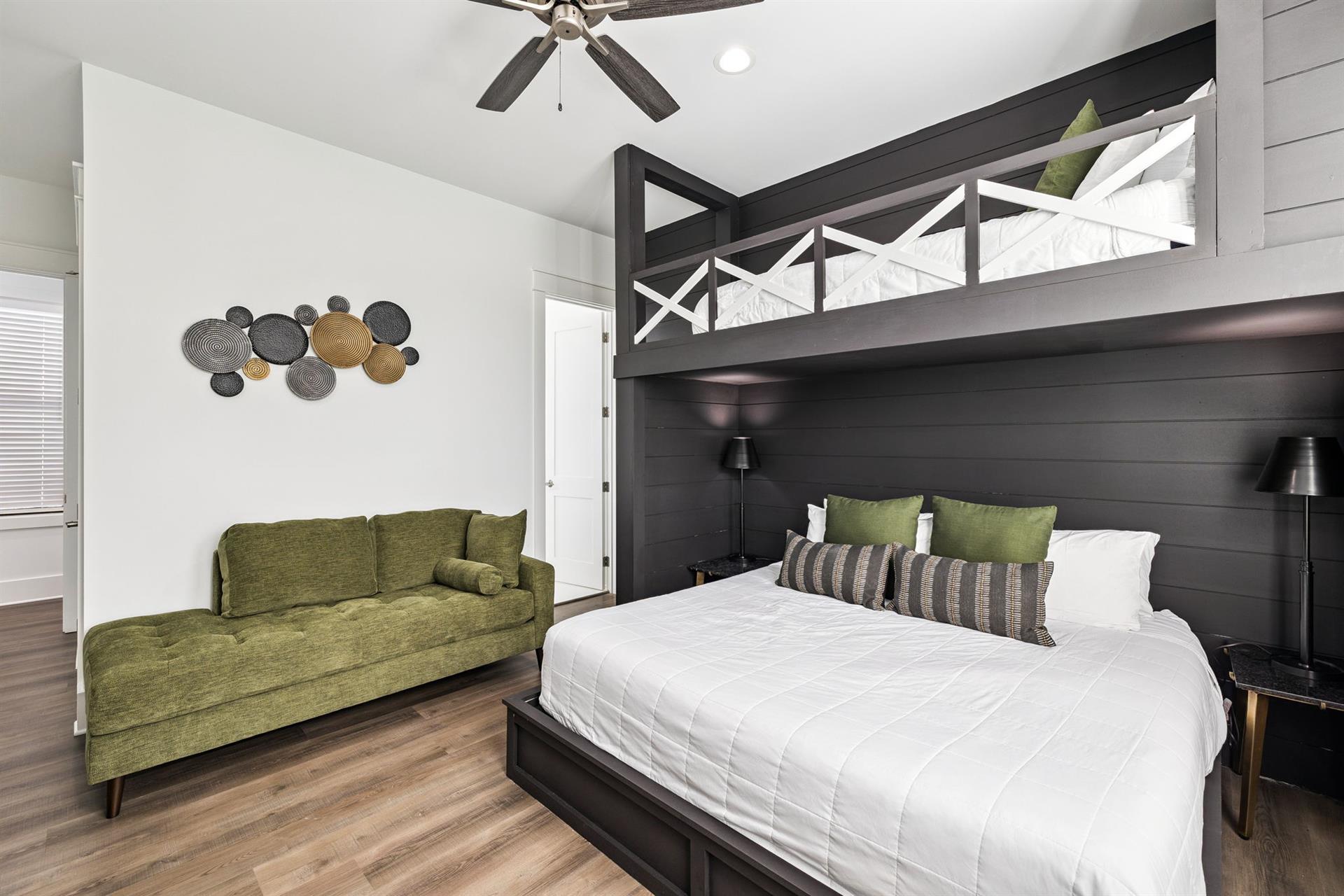 Unwind in your stylish bedroom with plush bedding, cozy seating, and thoughtful details that make every night feel like a retreat.