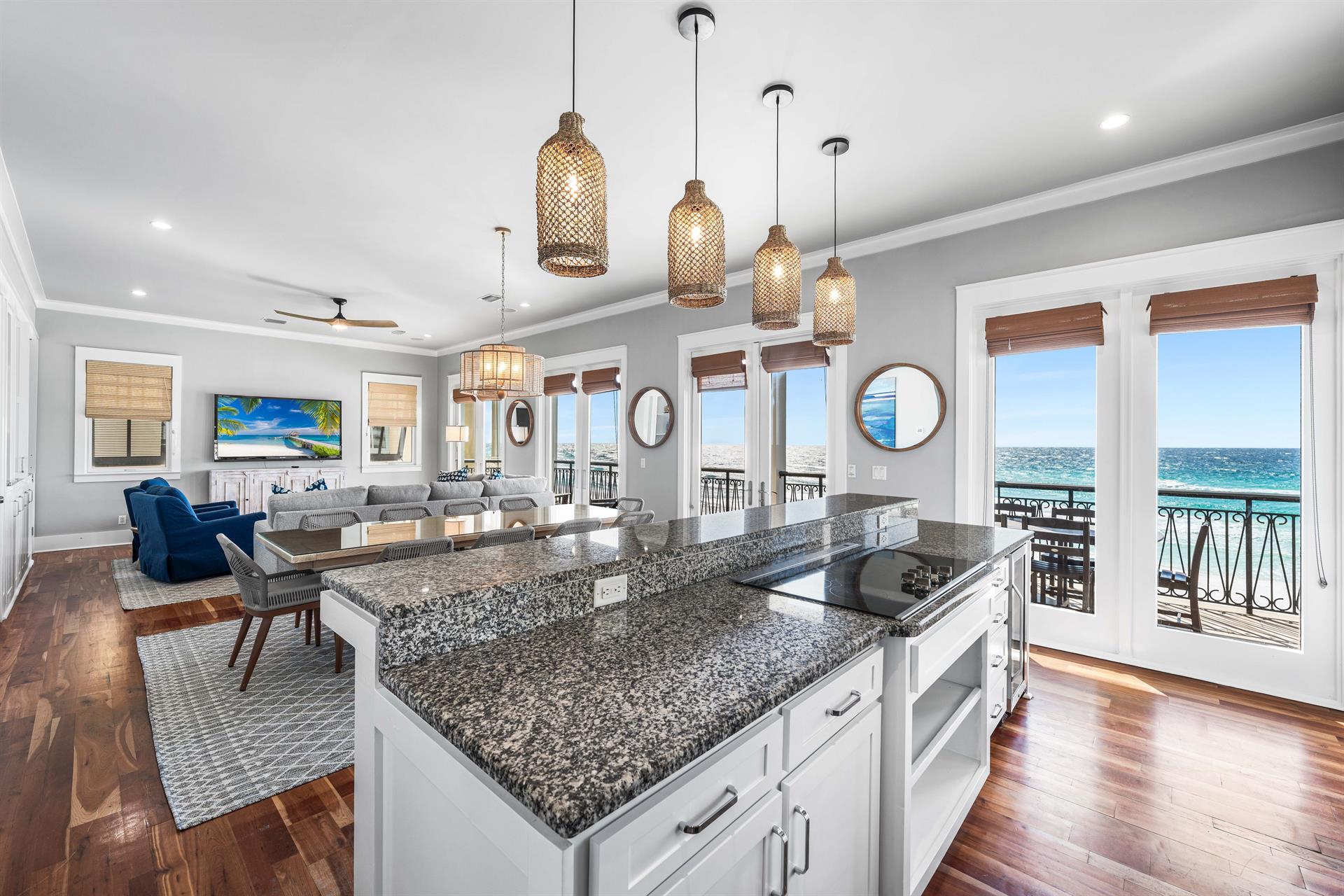 Large Open Kitchen with Kitchen Island. Beach Views