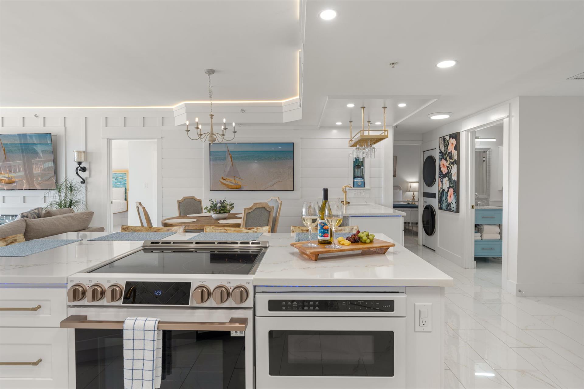 Your spacious kitchen island becomes the heart of your stay, perfect for preparing meals while staying connected to your group.