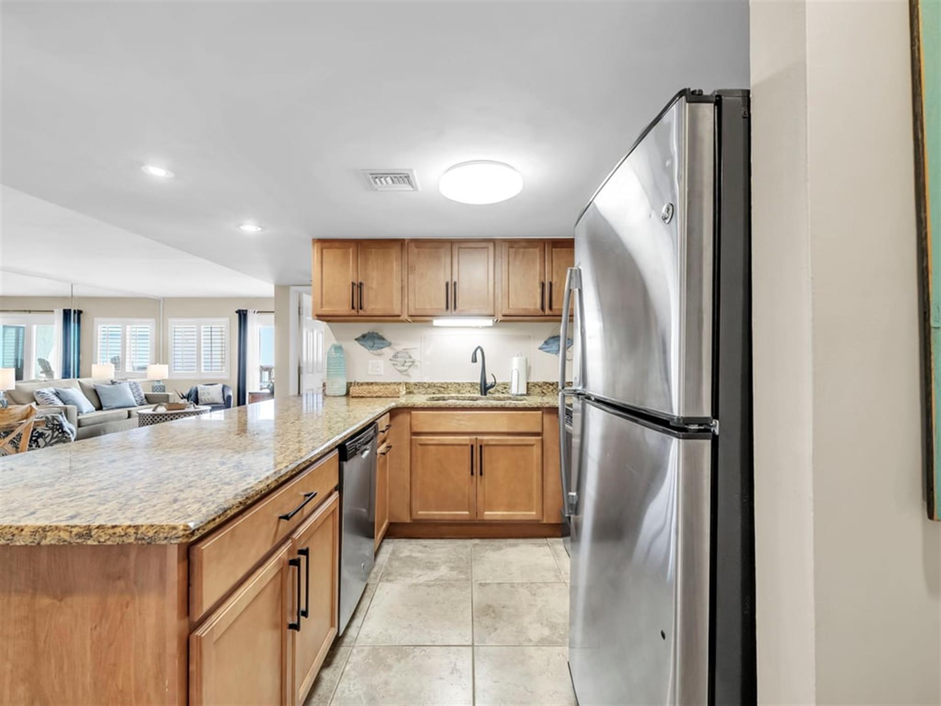 Unit Entrance into Fully Stocked Kitchen