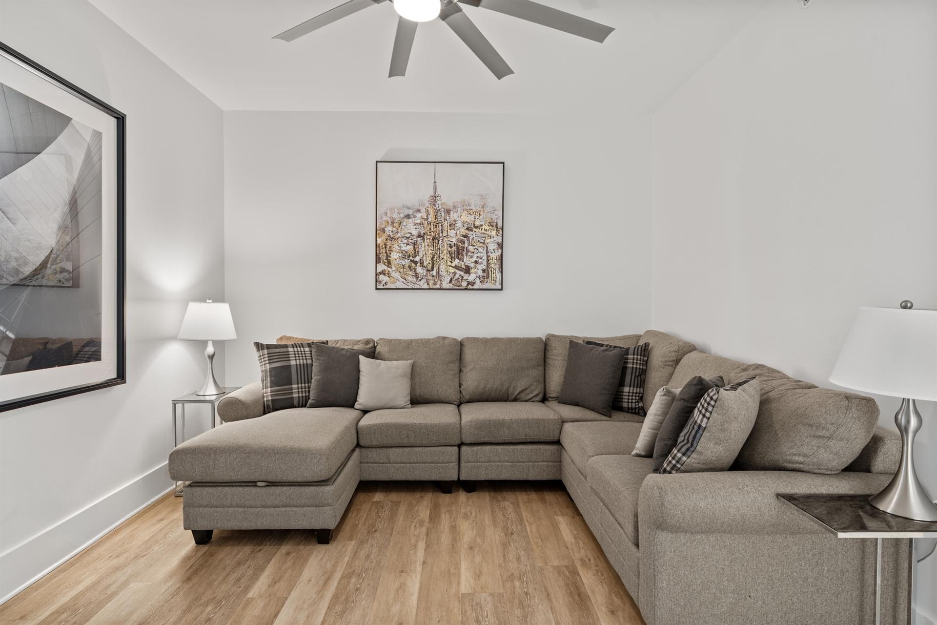 Unwind with a good book or enjoy  movie nights on this comfy sectional.