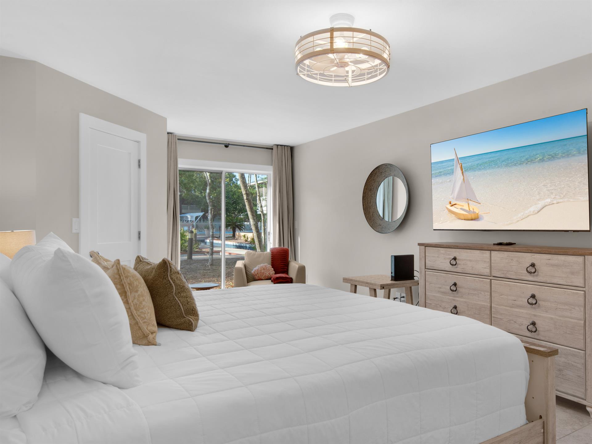 Serene fountain views in Bedroom1