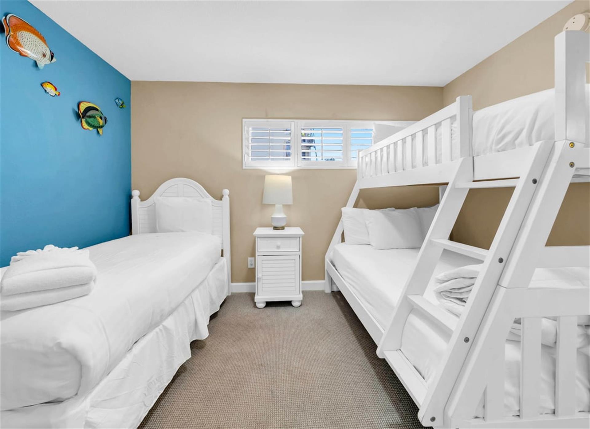 Guest Bedroom with Twin over Full Bunk and Twin Bed