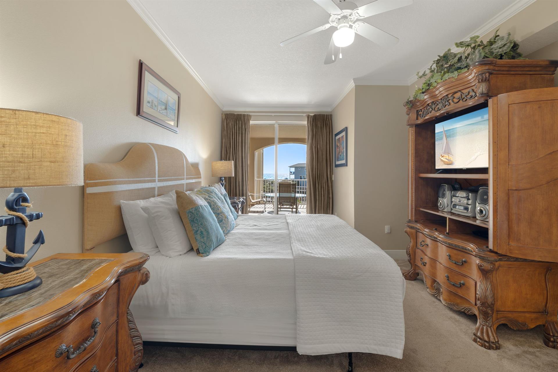 Sink into crisp white linens in your coastal bedroom, where ocean breezes flow through and nautical touches create a perfect seaside retreat.