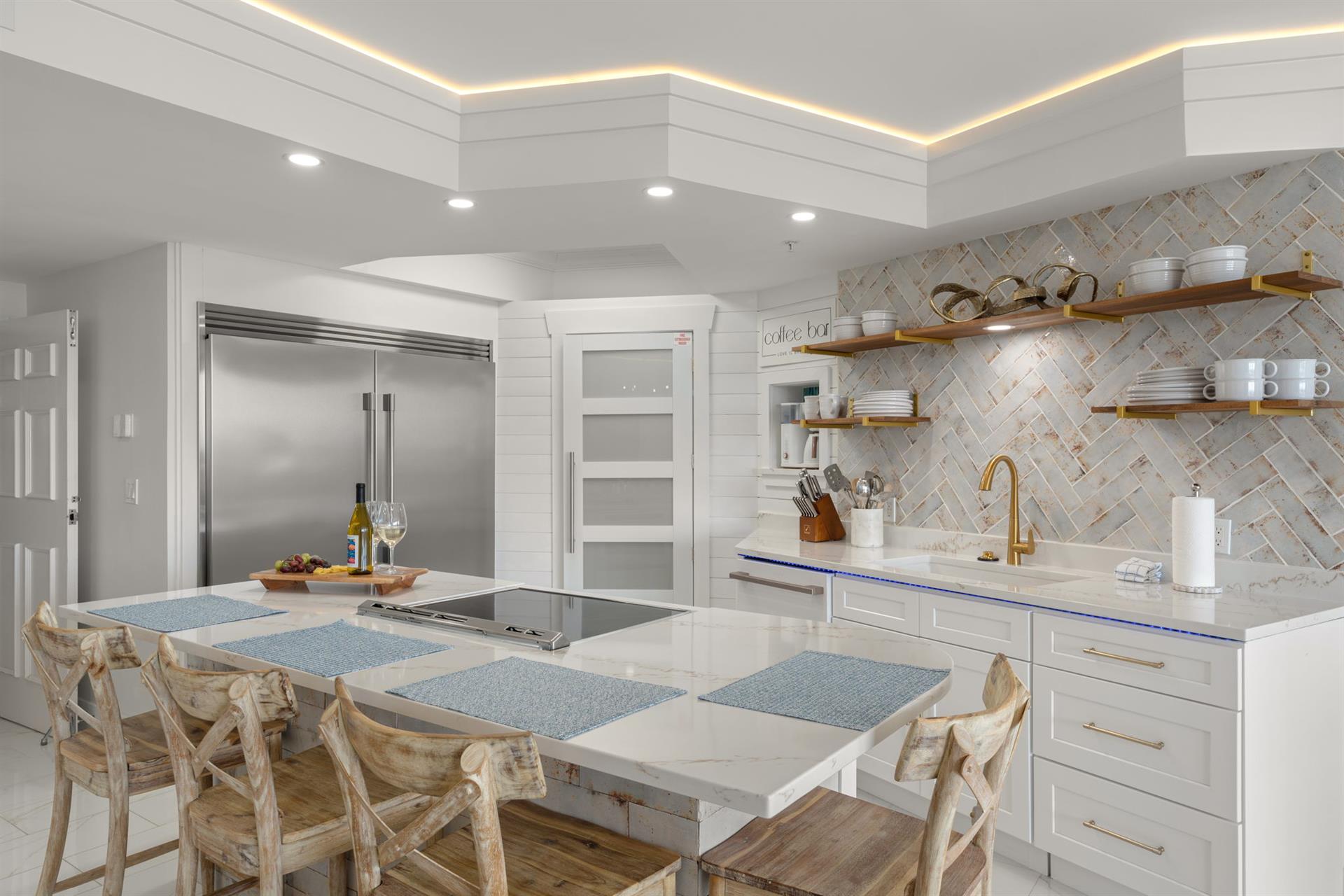 Kitchen with bar seating.