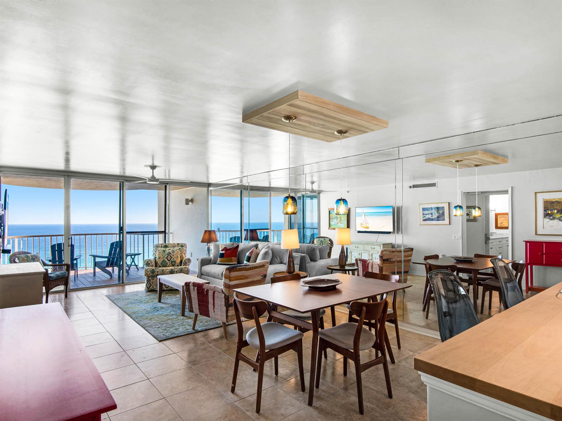 Living Room open to Dining and Kitchen